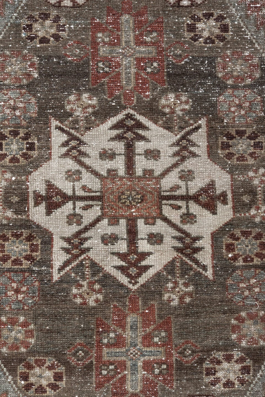 4' x 6' one-of-a-kind handmade vintage Malayer small size rug. Color palette: brown, rust, ivory, burgundy, taupe