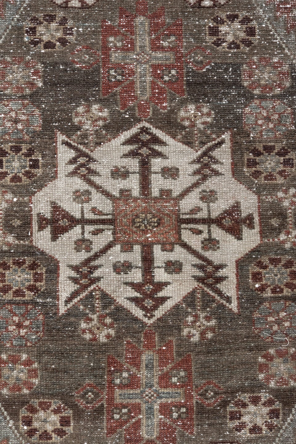 4' x 6' one-of-a-kind handmade vintage Malayer small size rug. Color palette: brown, rust, ivory, burgundy, taupe