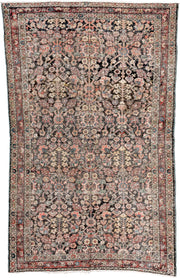 4' x 6' one-of-a-kind handmade antique Farahan small size rug. Color palette: ivory, charcoal, rose, coral, slate, sky blue