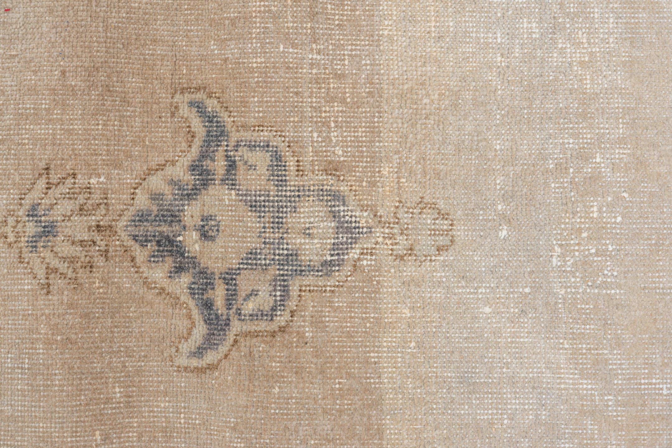 6' x 10' one-of-a-kind handmade vintage Oushak large size rug. Color palette: ivory, beige, faded blue, tan, taupe, blue