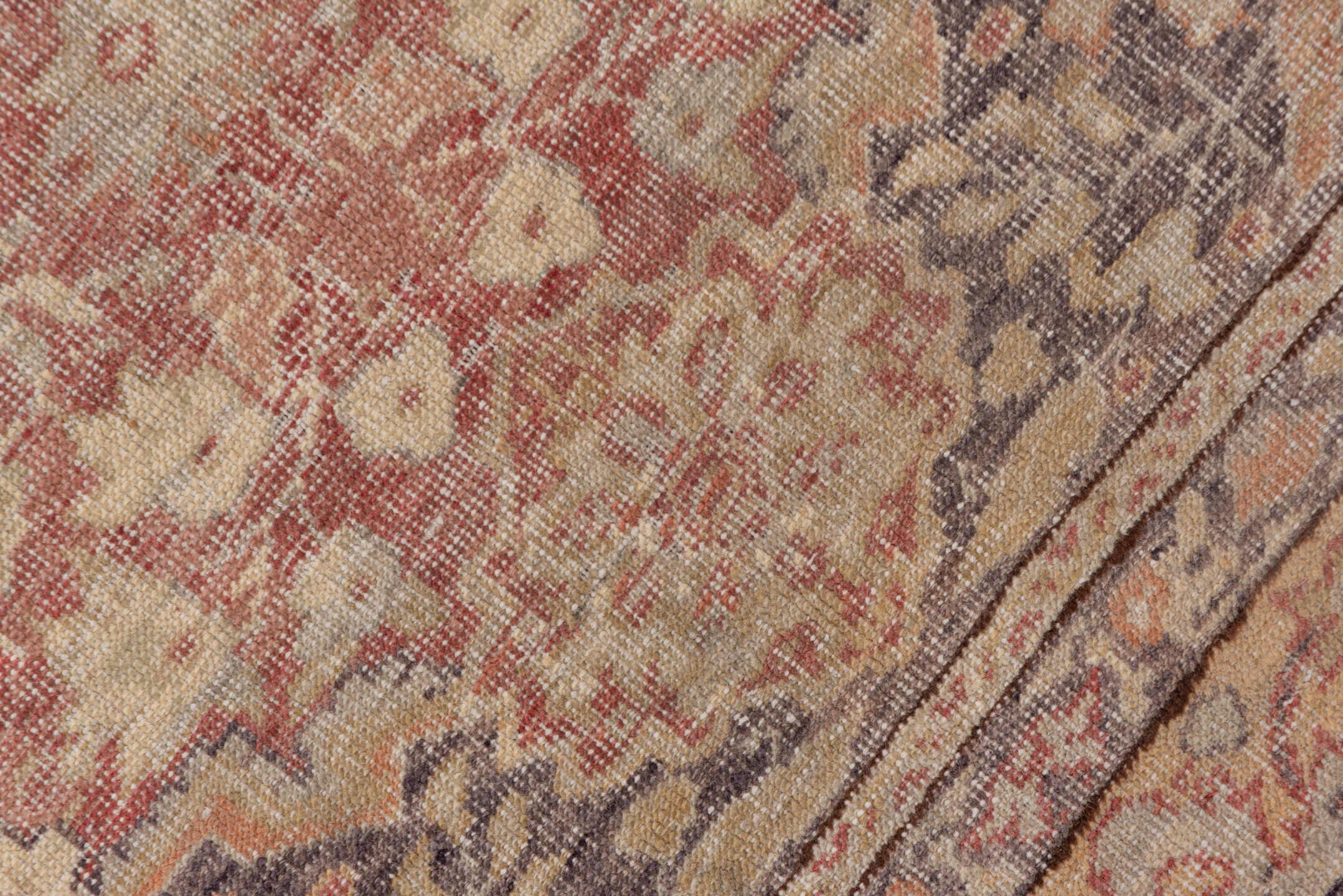 5' x 7' one-of-a-kind handmade vintage Oushak rug. Color palette: terracotta, gold, ivory, taupe, charcoal, rose, sage
