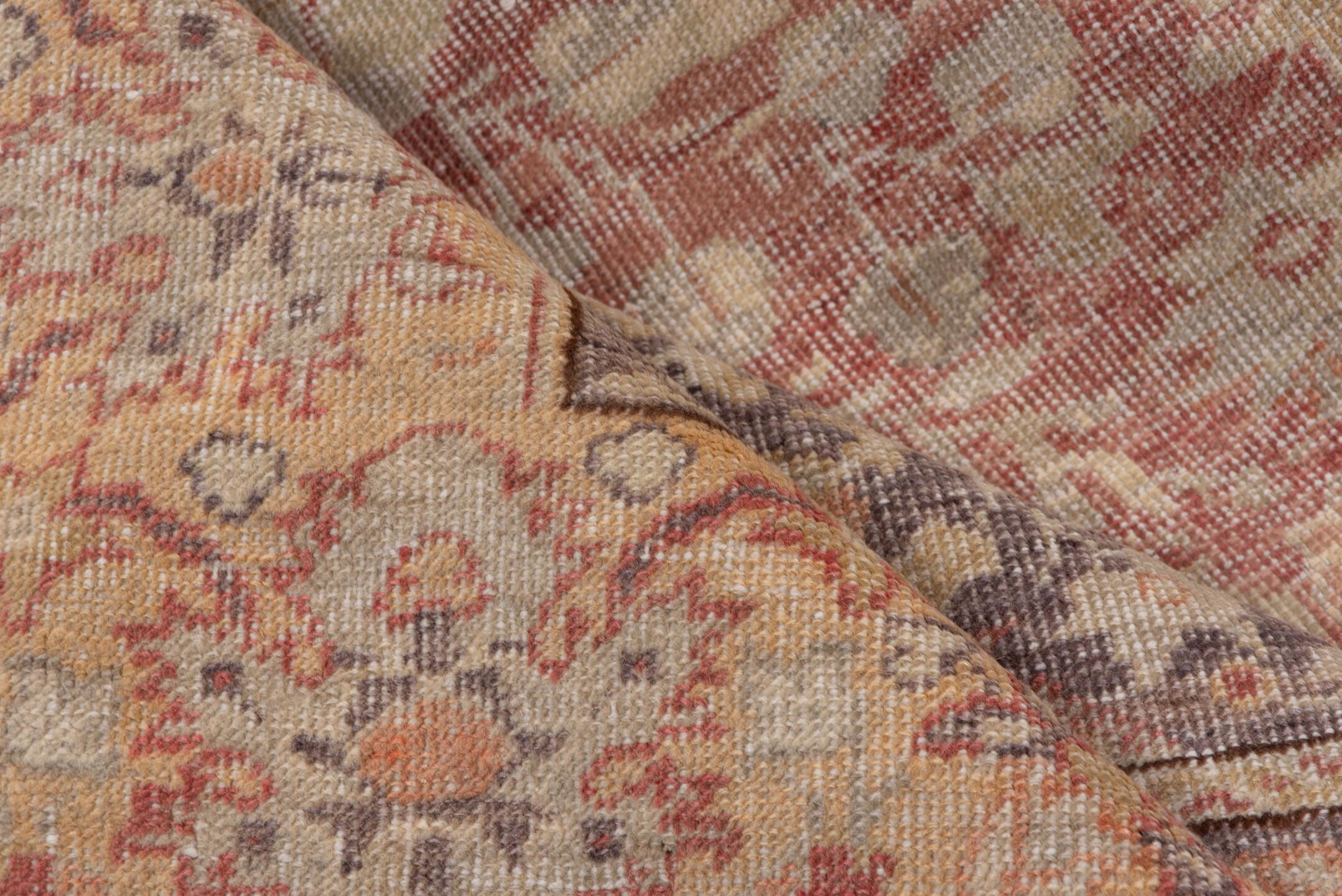 5' x 7' one-of-a-kind handmade vintage Oushak rug. Color palette: terracotta, gold, ivory, taupe, charcoal, rose, sage
