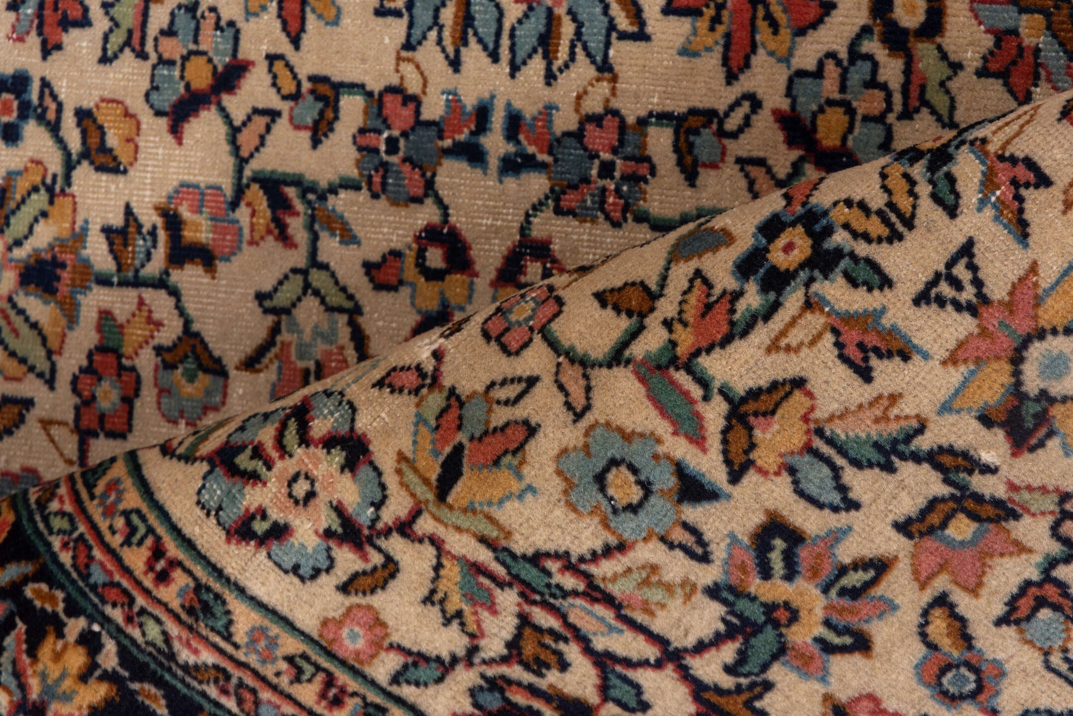 2' x 4' one-of-a-kind handmade vintage Sivas small size rug. Color palette: ivory, navy, rust, camel, sage, powder_blue