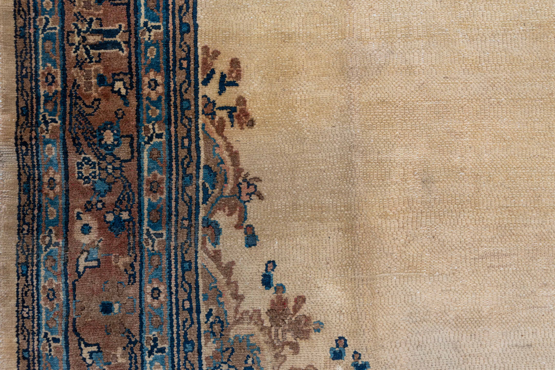 8' x 11' one-of-a-kind handmade vintage Hamadan large size rug. Color palette: ivory, taupe, blue, rust, camel, slate, beige