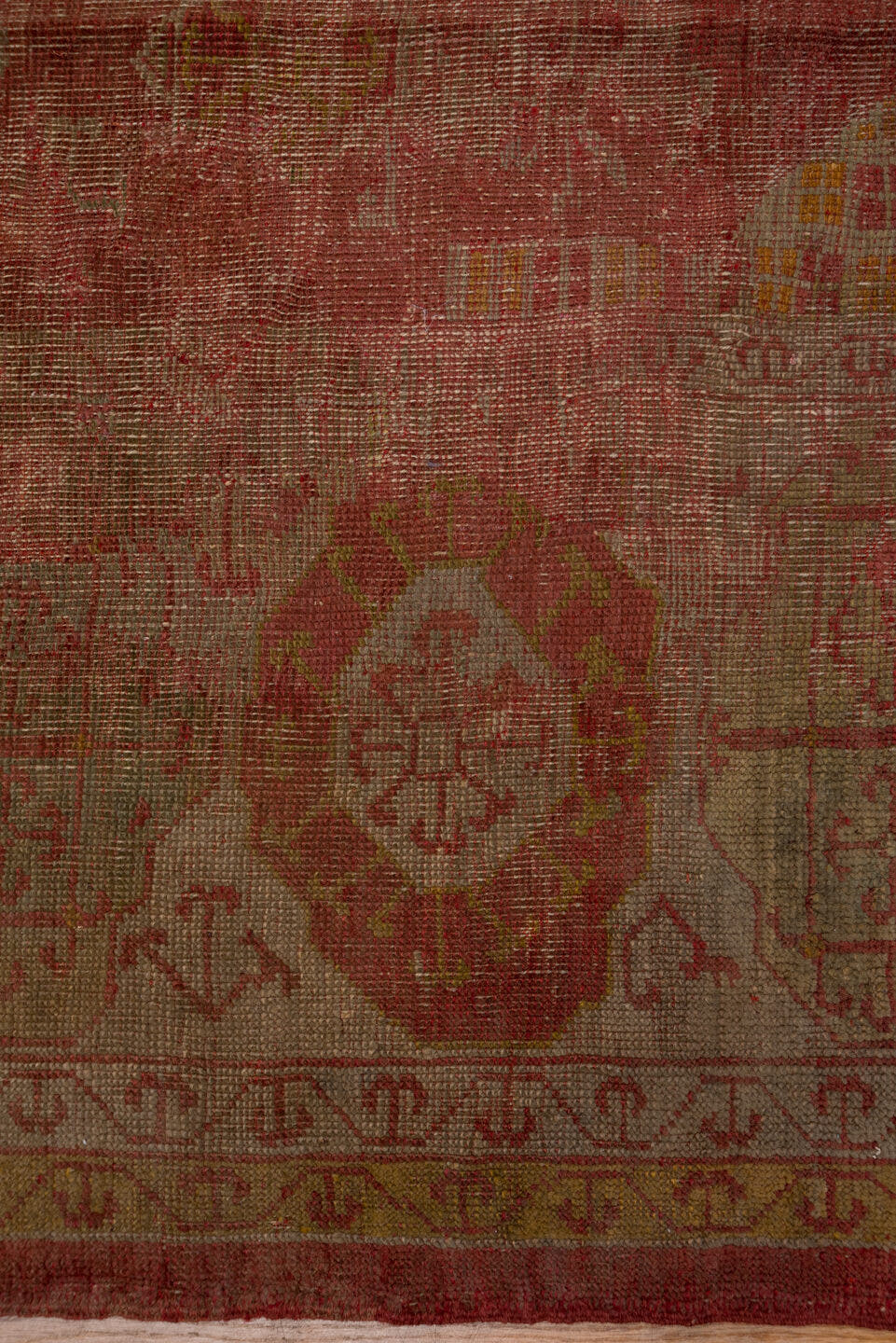10' x 15' one-of-a-kind handmade vintage Oushak rug. Color palette: coral, rose, beige, gold, terra cotta, camel, rust