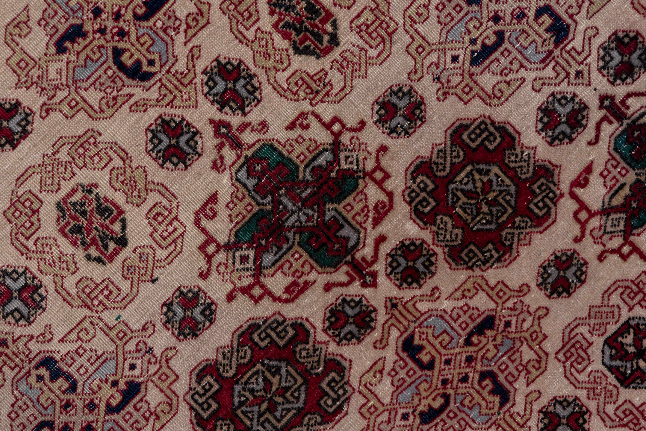 6' x 10' one-of-a-kind handmade vintage Hereke large size rug. Color palette: ivory, burgundy, navy, rose, taupe, slate