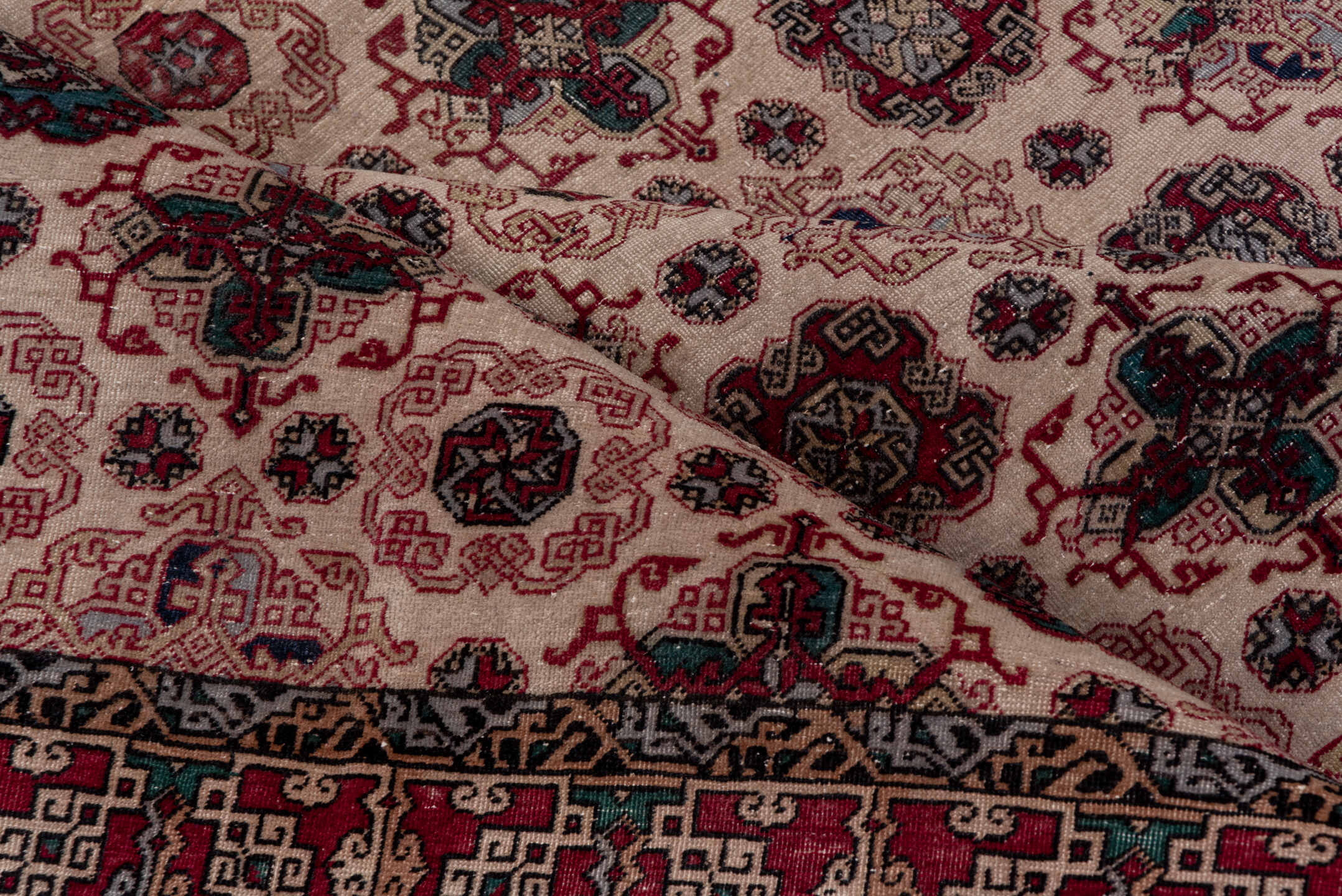 6' x 10' one-of-a-kind handmade vintage Hereke large size rug. Color palette: ivory, burgundy, navy, rose, taupe, slate
