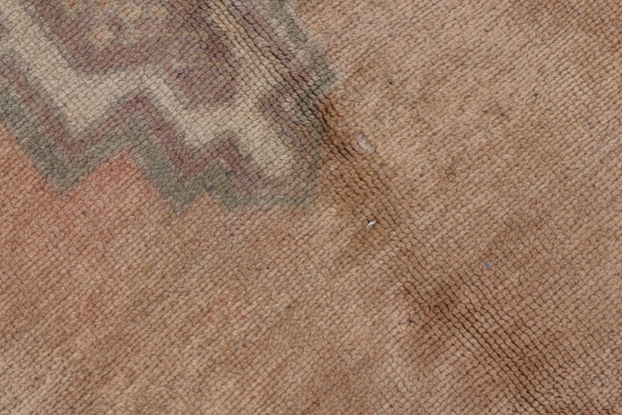 5' x 11' one-of-a-kind handmade vintage Oushak rug. Color palette: blush, taupe, sage, ivory, beige, slate, camel, pink