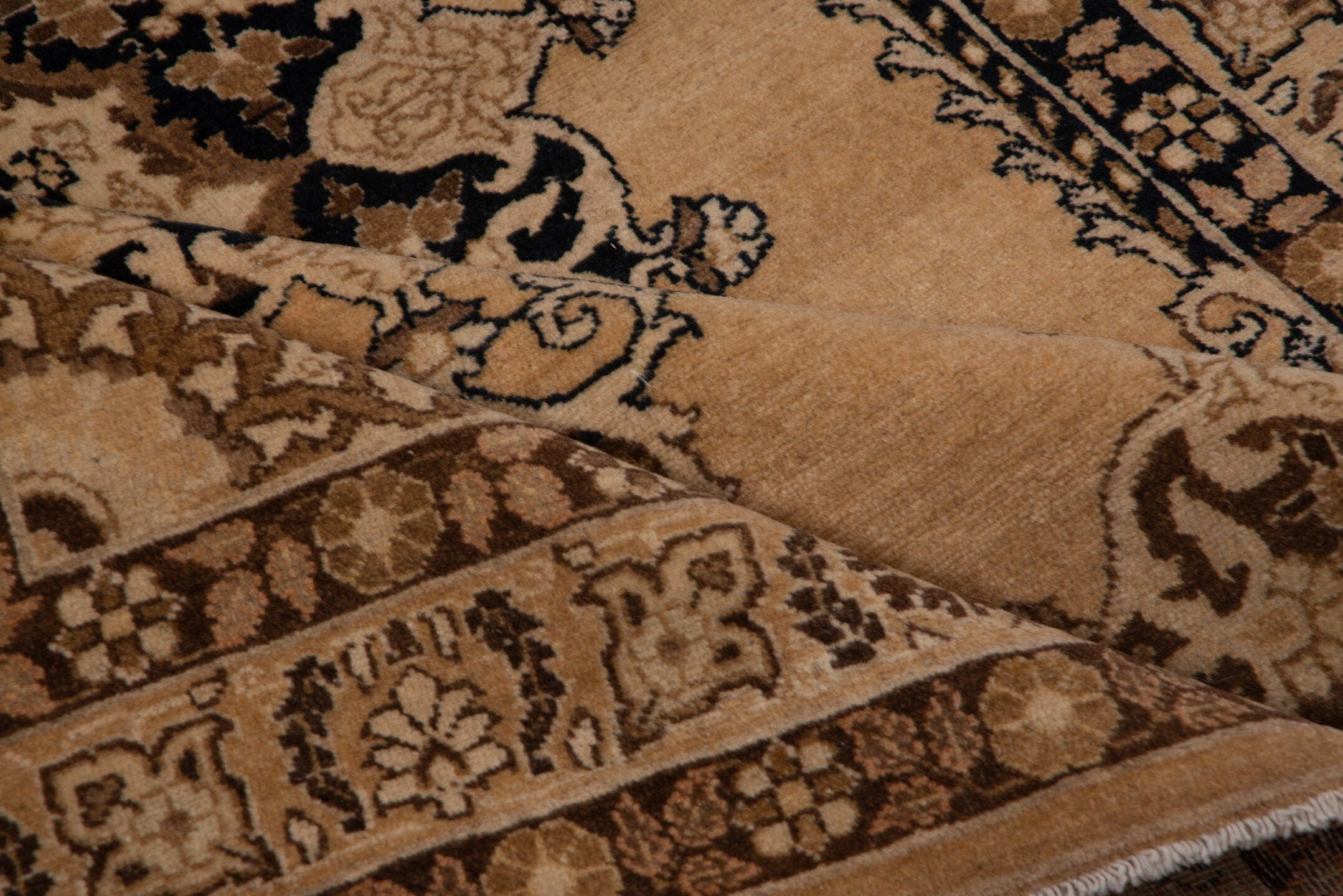 4' x 6' one-of-a-kind handmade antique Tabriz small size rug. Color palette: camel, brown, ivory, walnut, taupe, charcoal