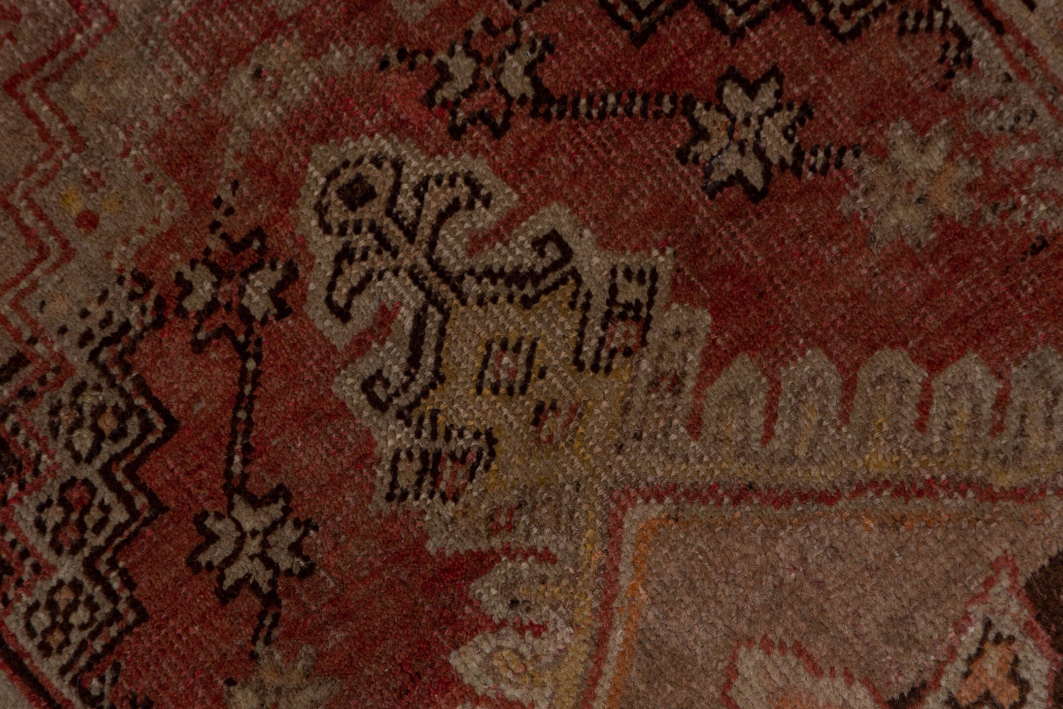 3' x 10' one-of-a-kind handmade vintage Sivas runner rug. Color palette: rust, rose, taupe, ivory, terra cotta, brown, gold