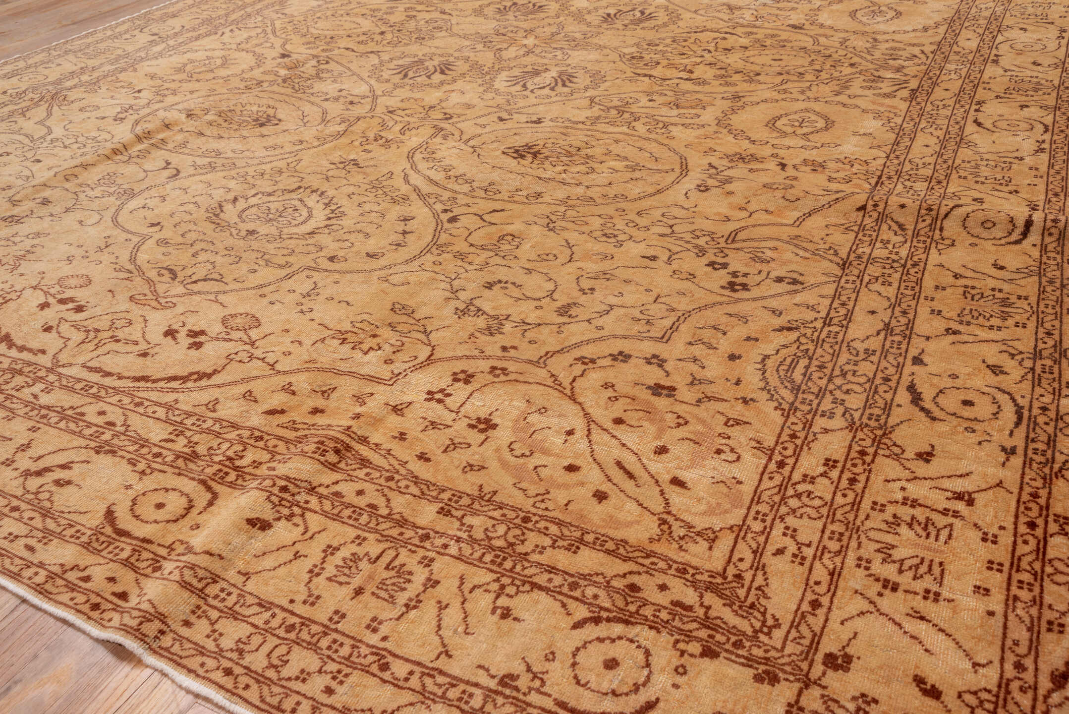 8' x 11' one-of-a-kind handmade antique Sivas large size rug. Color palette: beige, camel, taupe, rose, terra cotta, brown