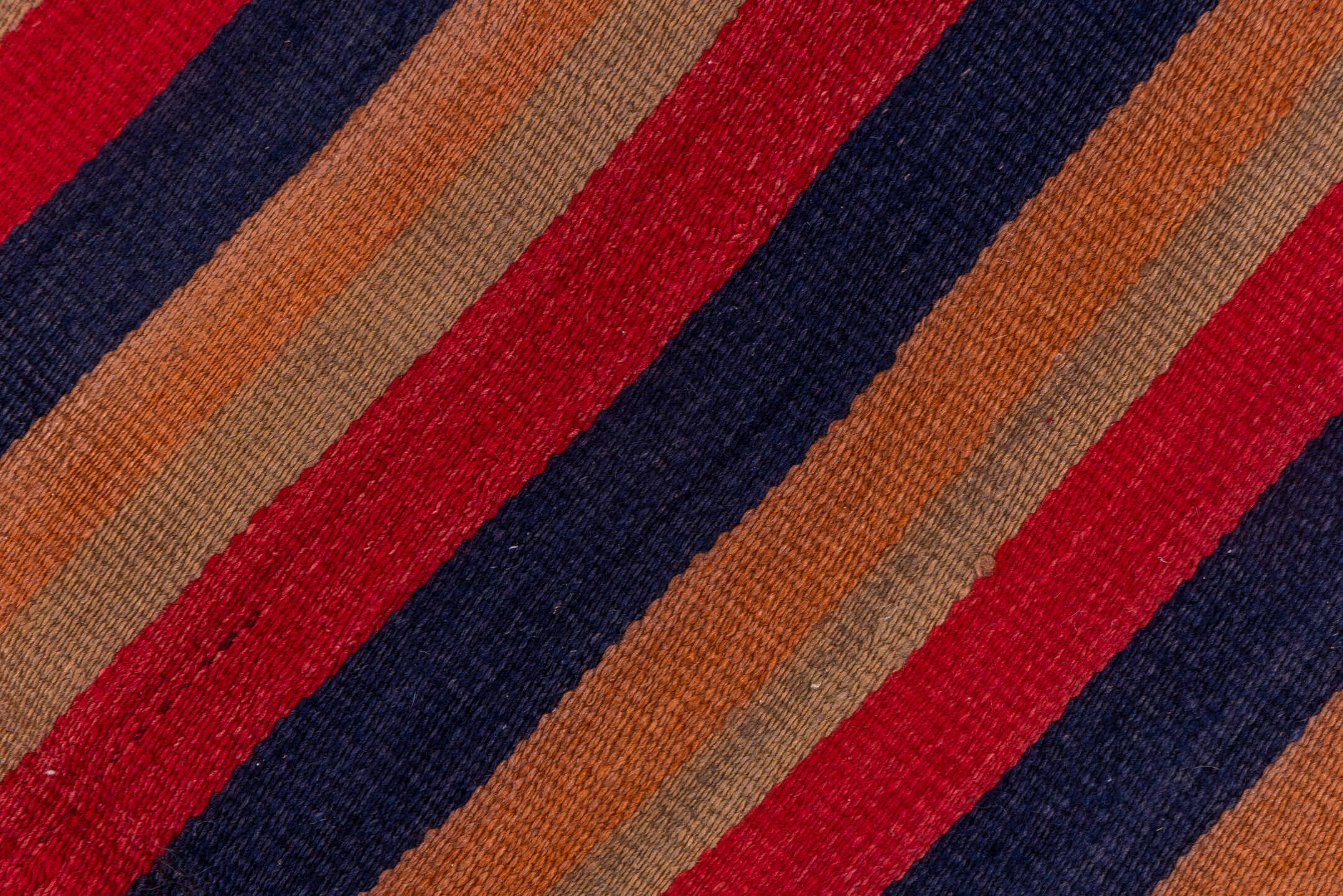 4' x 10' one-of-a-kind handmade vintage Kilim runner rug. Color palette: camel, navy, rust, red, tan, beige, blue