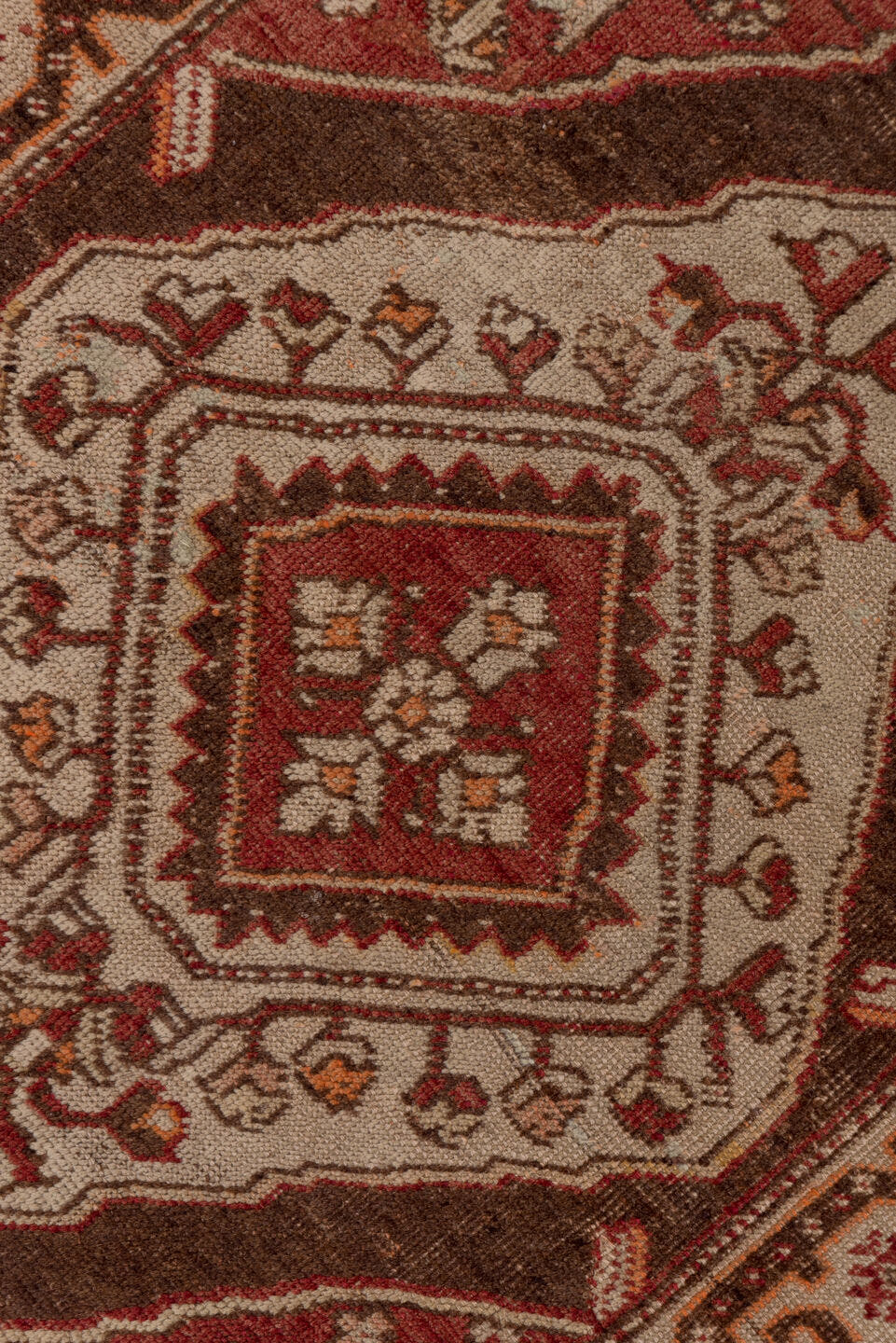 3' x 11' one-of-a-kind handmade vintage Sivas runner rug. Color palette: rust, ivory, terra cotta, brown, burgundy, camel