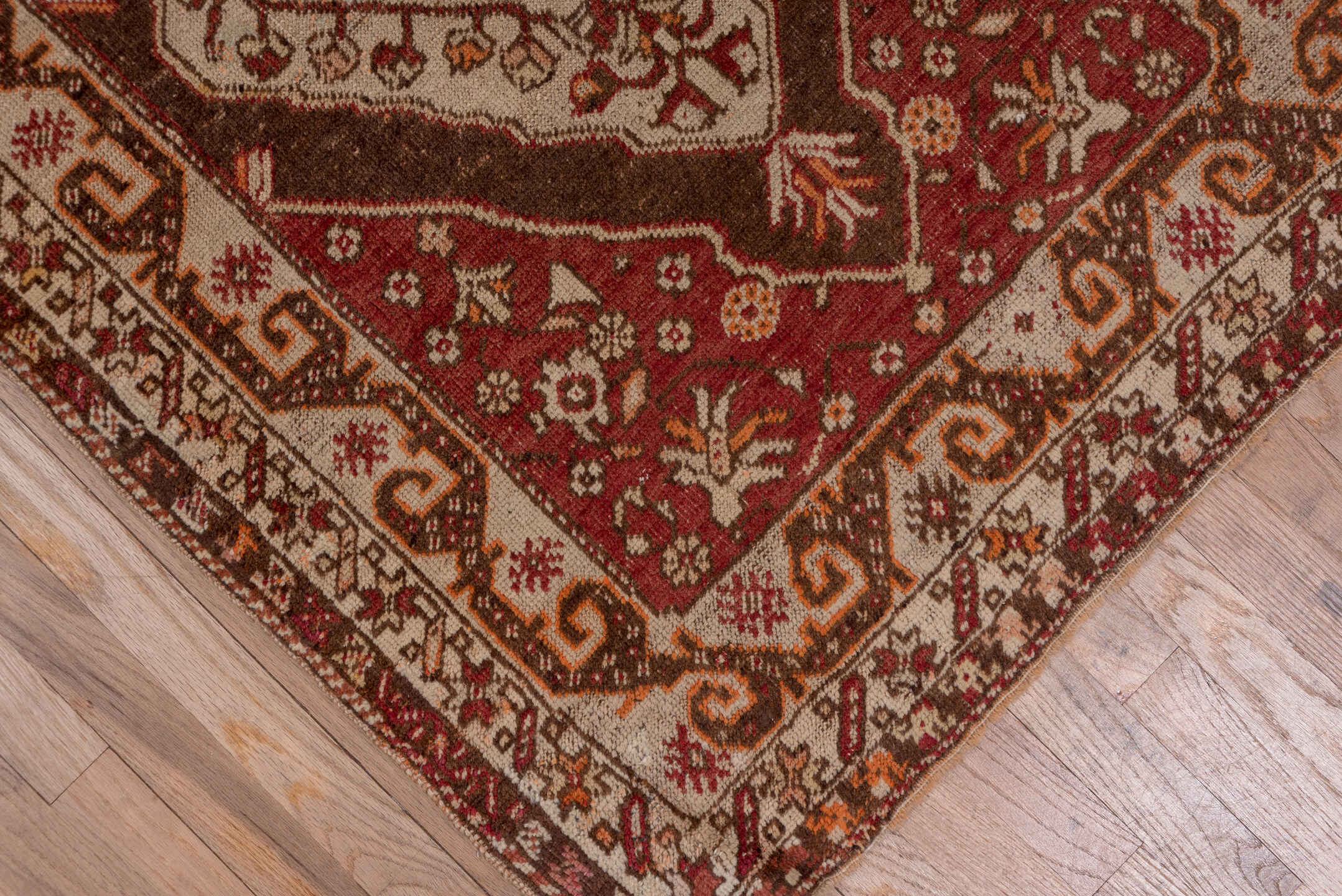 3' x 11' one-of-a-kind handmade vintage Sivas runner rug. Color palette: rust, ivory, terra cotta, brown, burgundy, camel