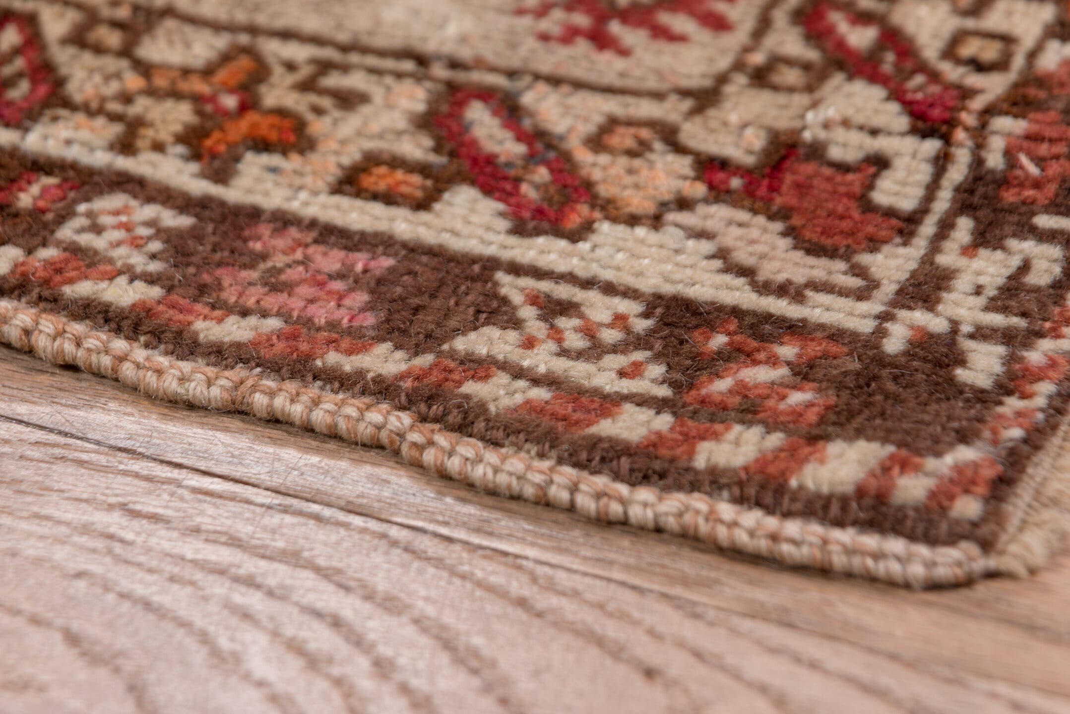 3' x 11' one-of-a-kind handmade vintage Sivas runner rug. Color palette: rust, ivory, terra cotta, brown, burgundy, camel
