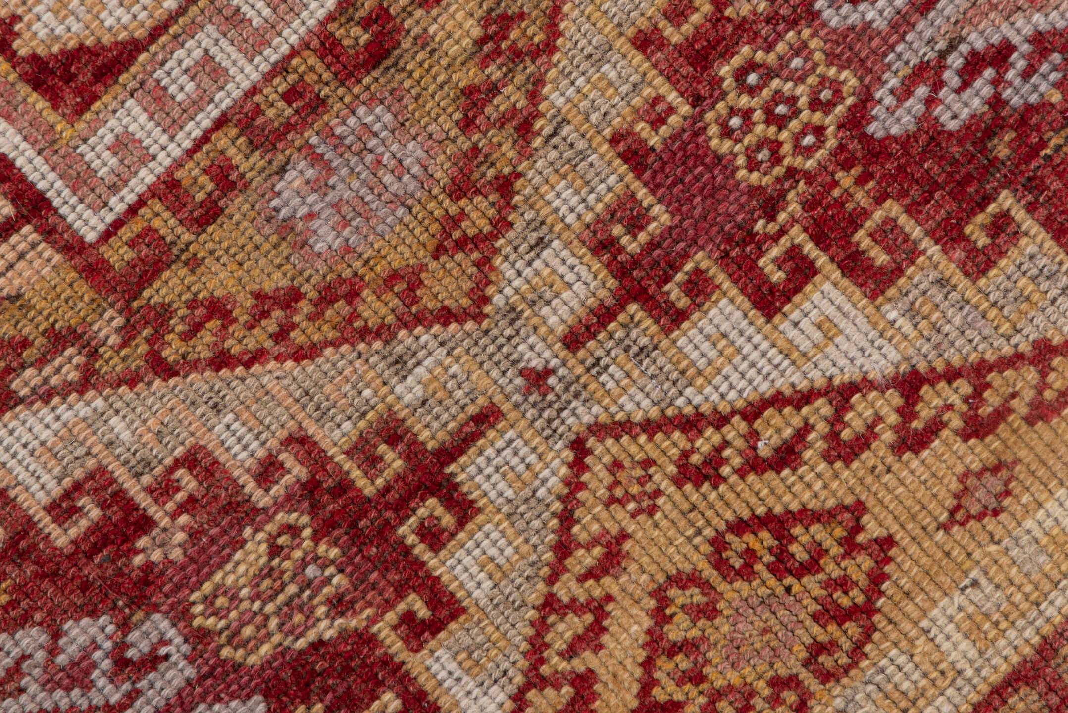 4' x 11' one-of-a-kind handmade vintage Kurd runner rug. Color palette: terra cotta, ivory, rust, rose, camel, taupe, brown