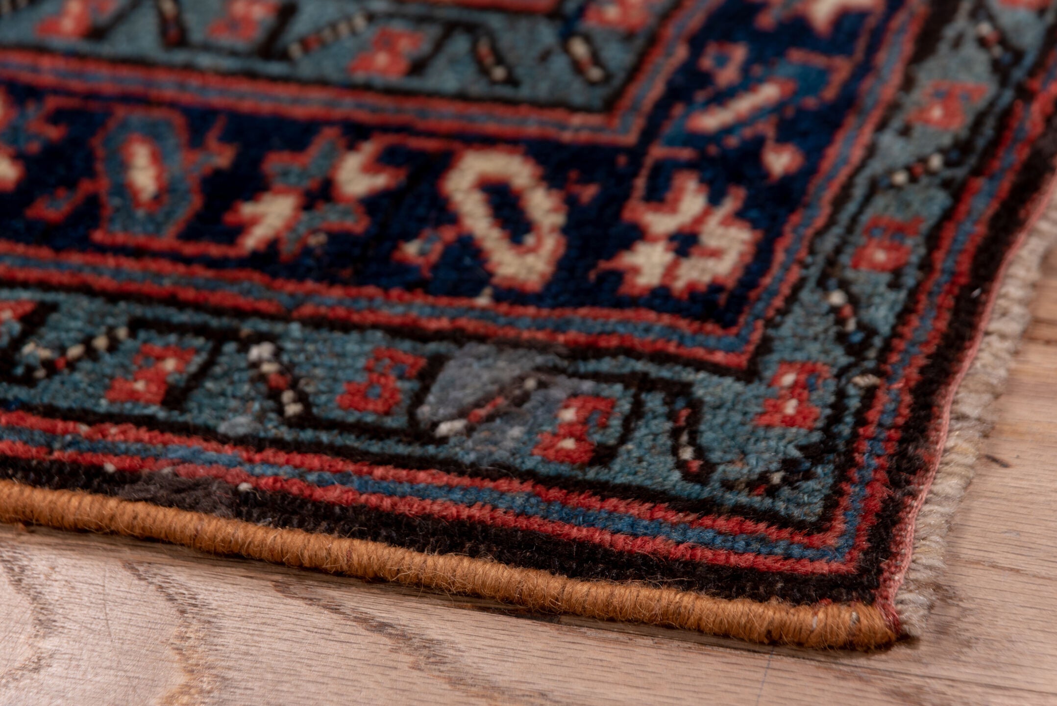 3' x 16' one-of-a-kind handmade vintage NW Persian runner rug. Color palette: blue, brown, dim gray, gray, pink, red