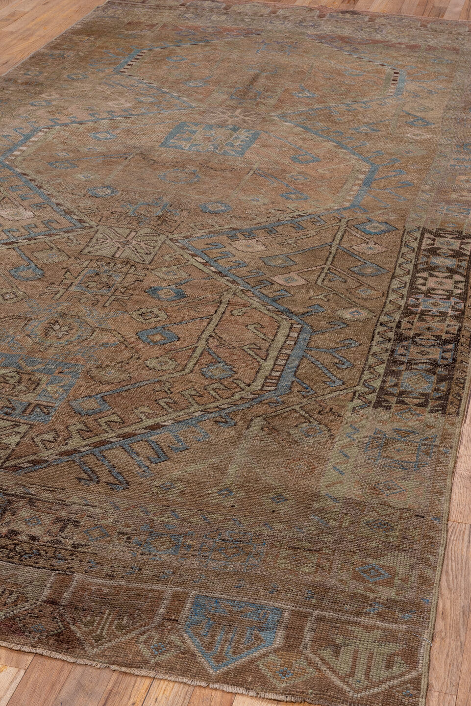 5' x 11' one-of-a-kind handmade vintage Oushak rug. Color palette: taupe, beige, brown, dusty rose, pale blue, ivory