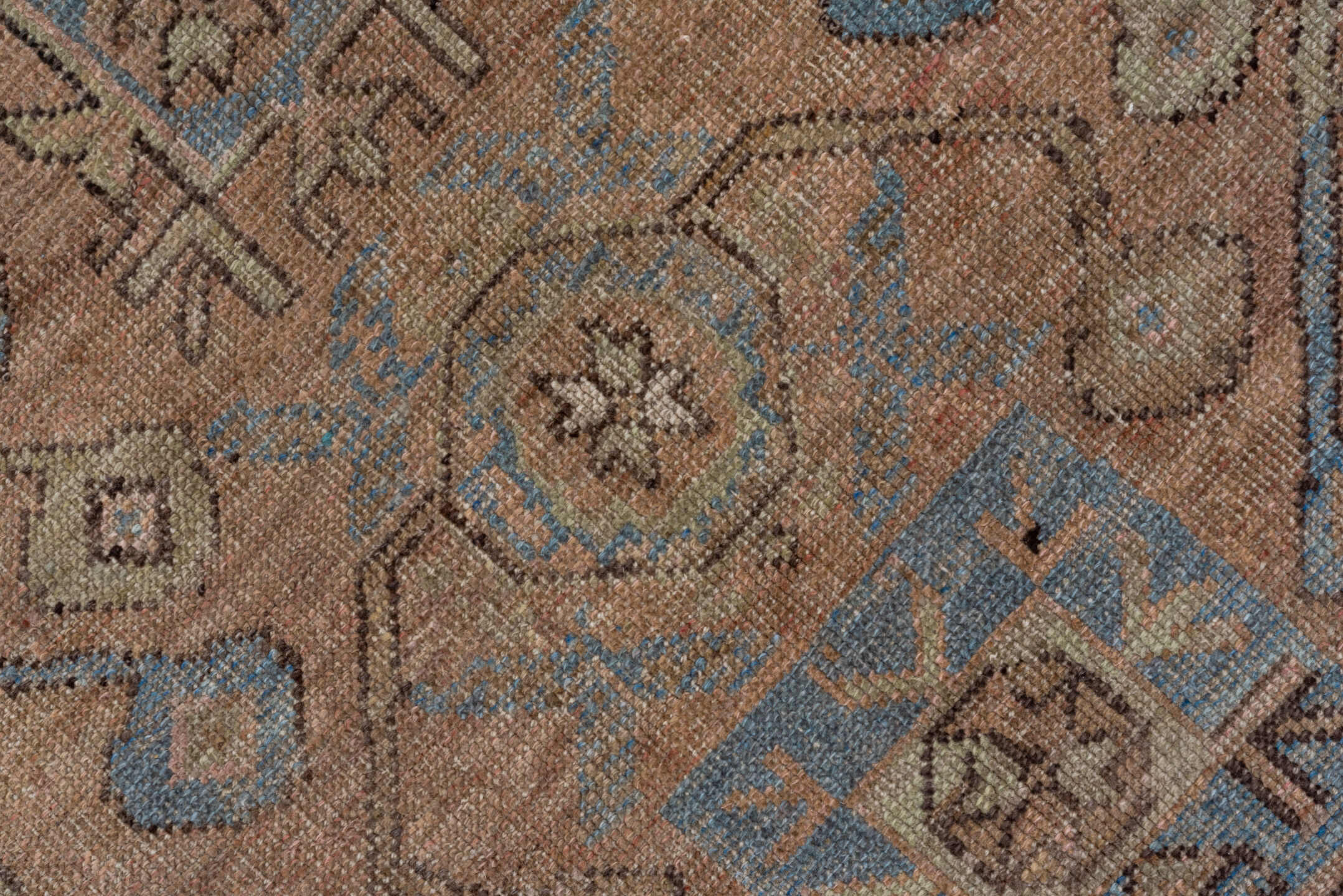 5' x 11' one-of-a-kind handmade vintage Oushak rug. Color palette: taupe, beige, brown, dusty rose, pale blue, ivory