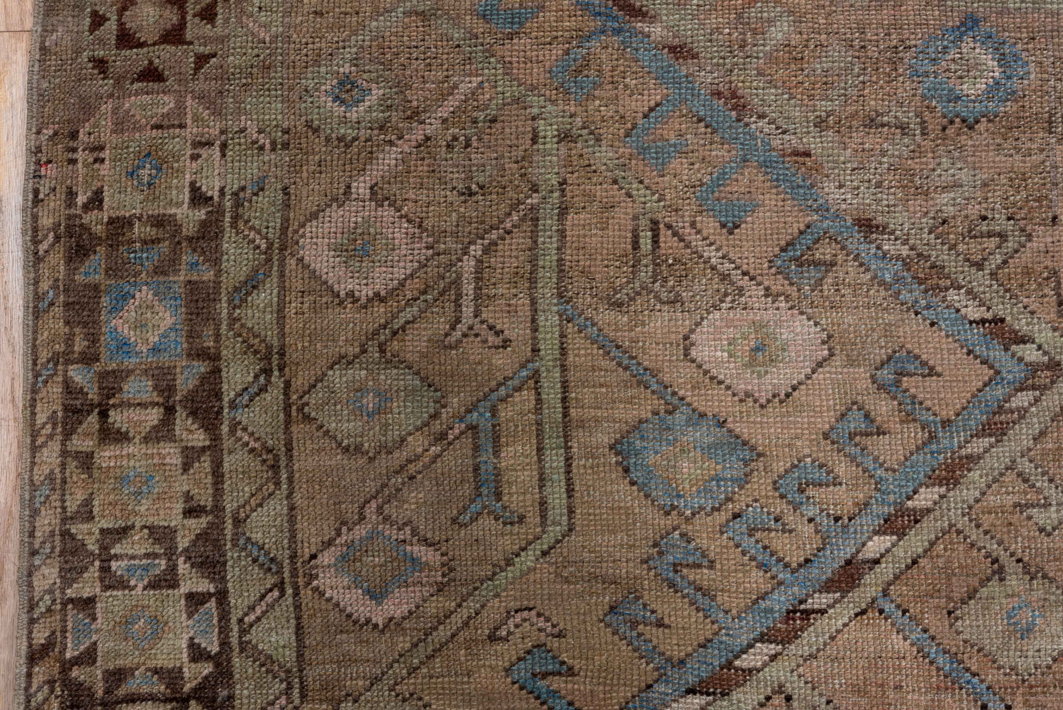5' x 11' one-of-a-kind handmade vintage Oushak rug. Color palette: taupe, beige, brown, dusty rose, pale blue, ivory