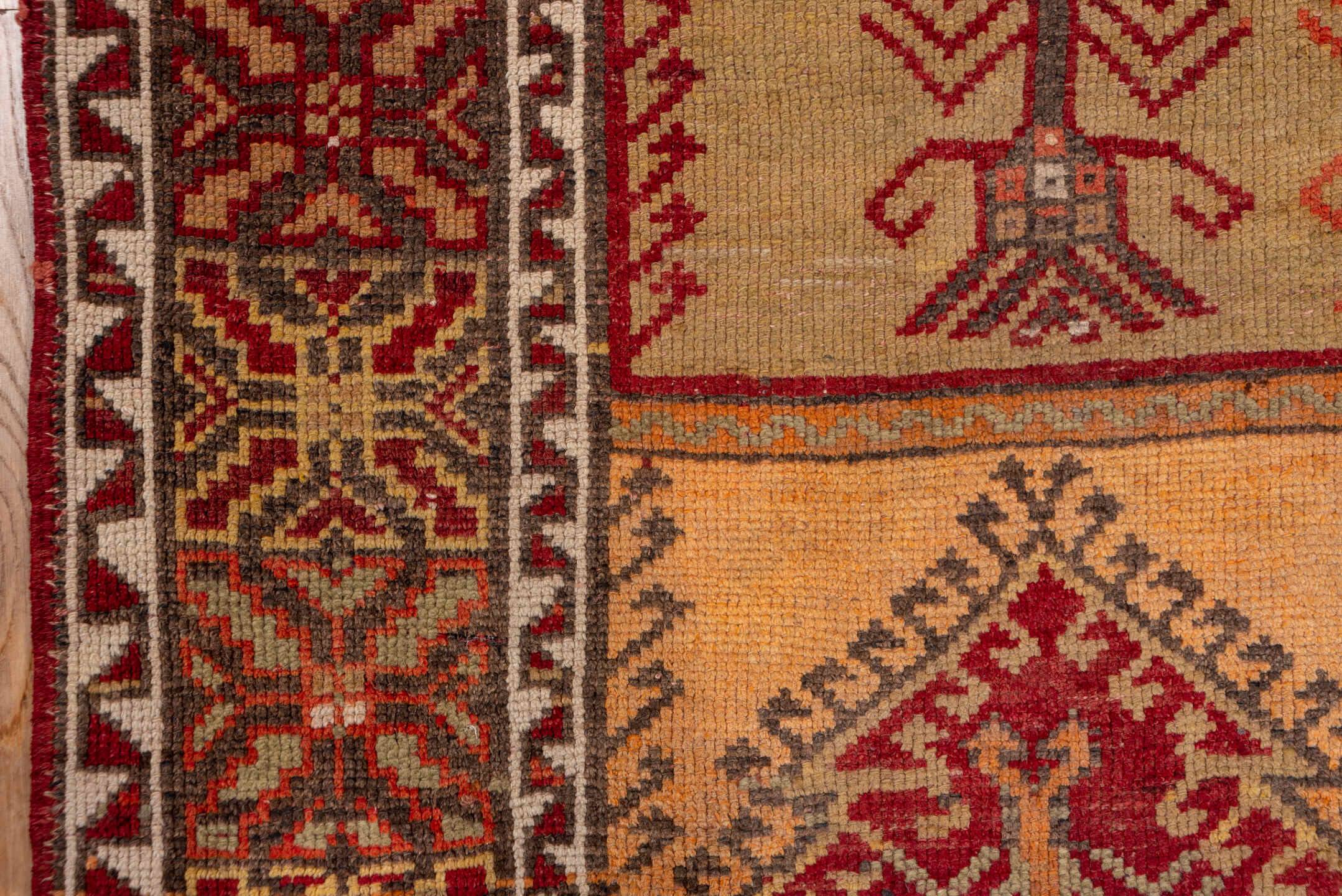 5' x 13' one-of-a-kind handmade vintage Oushak rug. Color palette: peach, rust, burgundy, ivory, taupe, terra cotta, olive