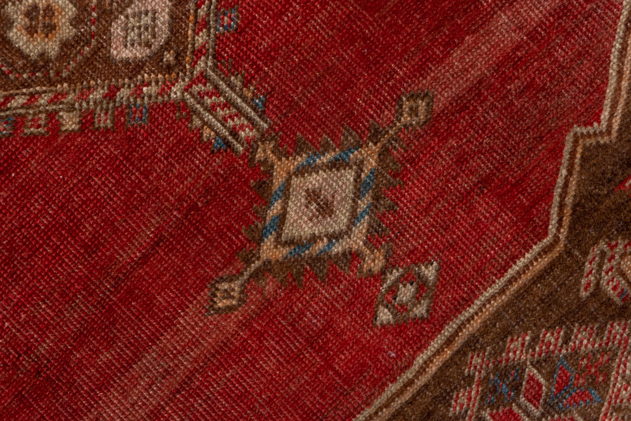 4' x 6' one-of-a-kind handmade vintage Oushak small size rug. Color palette: rust, brown, ivory, terra cotta, camel, blue