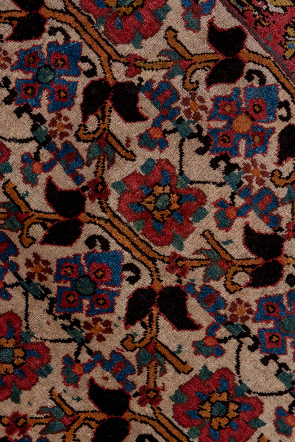 5' x 7' one-of-a-kind handmade vintage Bidjar rug. Color palette: brown, gray, pink, blue, black, red, light gray, fiord