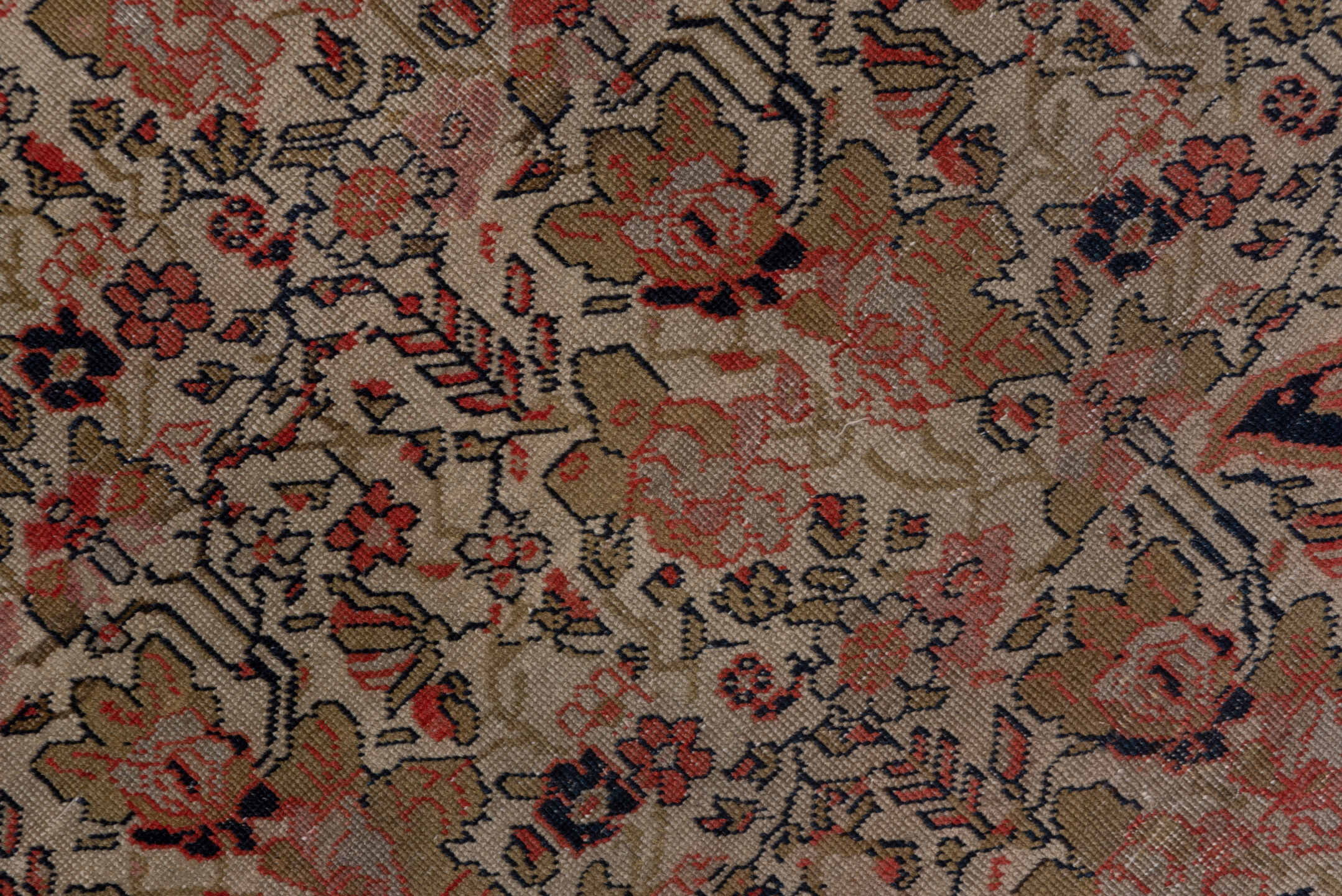 3' x 6' one-of-a-kind handmade vintage Far.Sarouk small size rug. Color palette: ivory, navy, rose, rust, taupe, olive