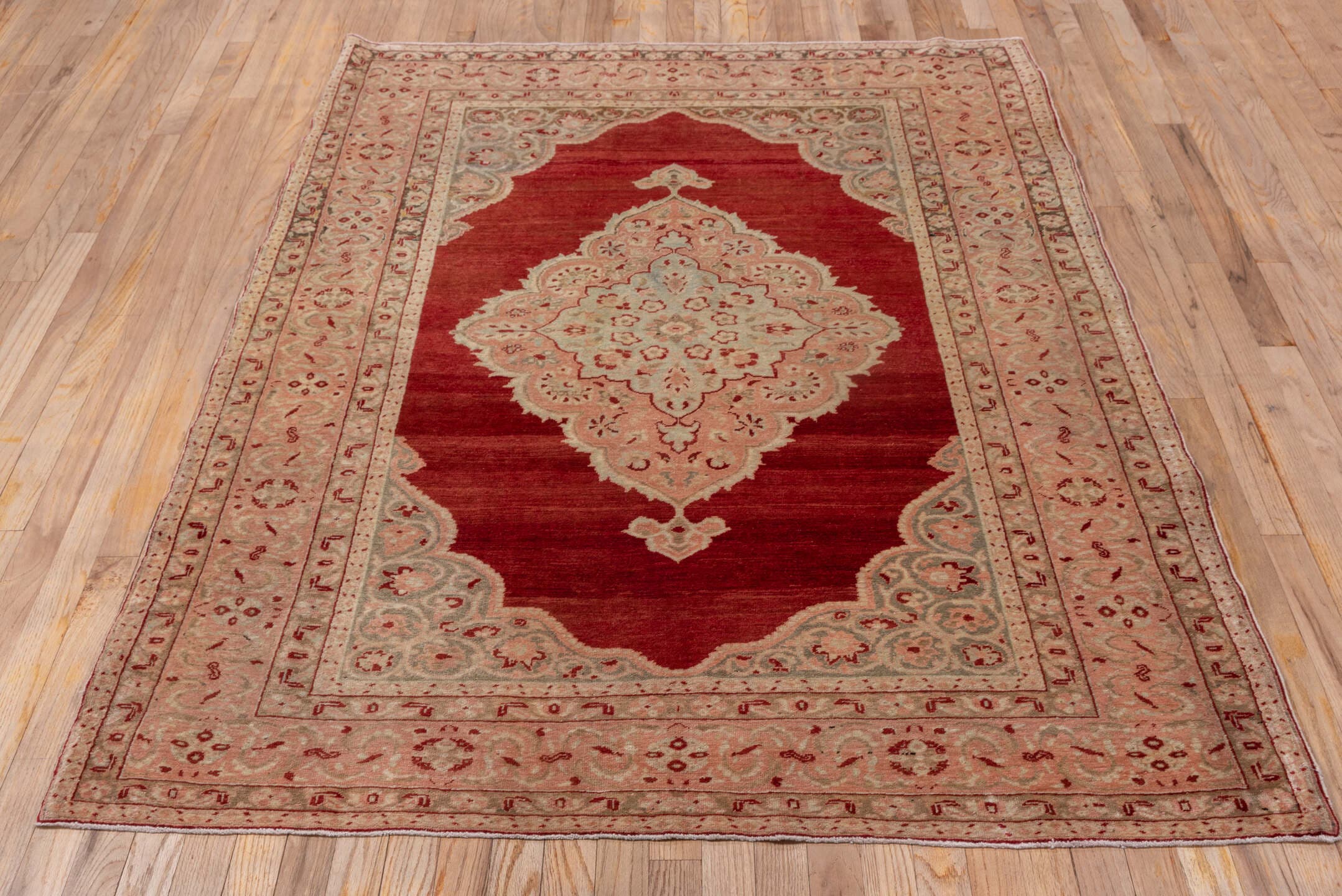 4' x 6' one-of-a-kind handmade vintage Sivas small size rug. Color palette: red, blush, ivory, rose, taupe, burgundy, pink