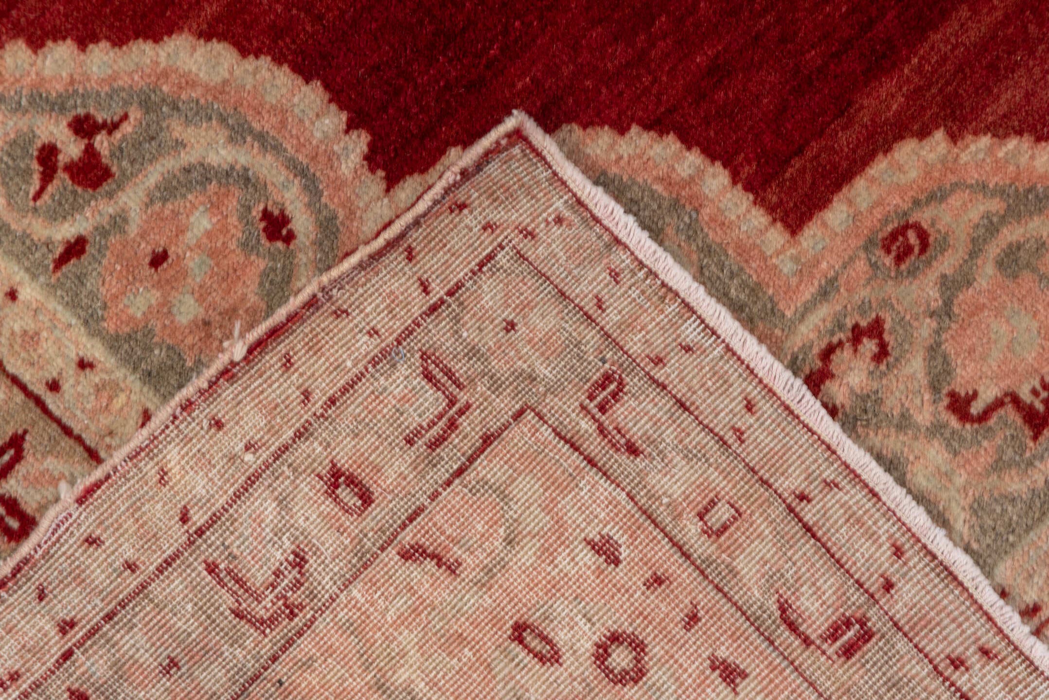 4' x 6' one-of-a-kind handmade vintage Sivas small size rug. Color palette: red, blush, ivory, rose, taupe, burgundy, pink