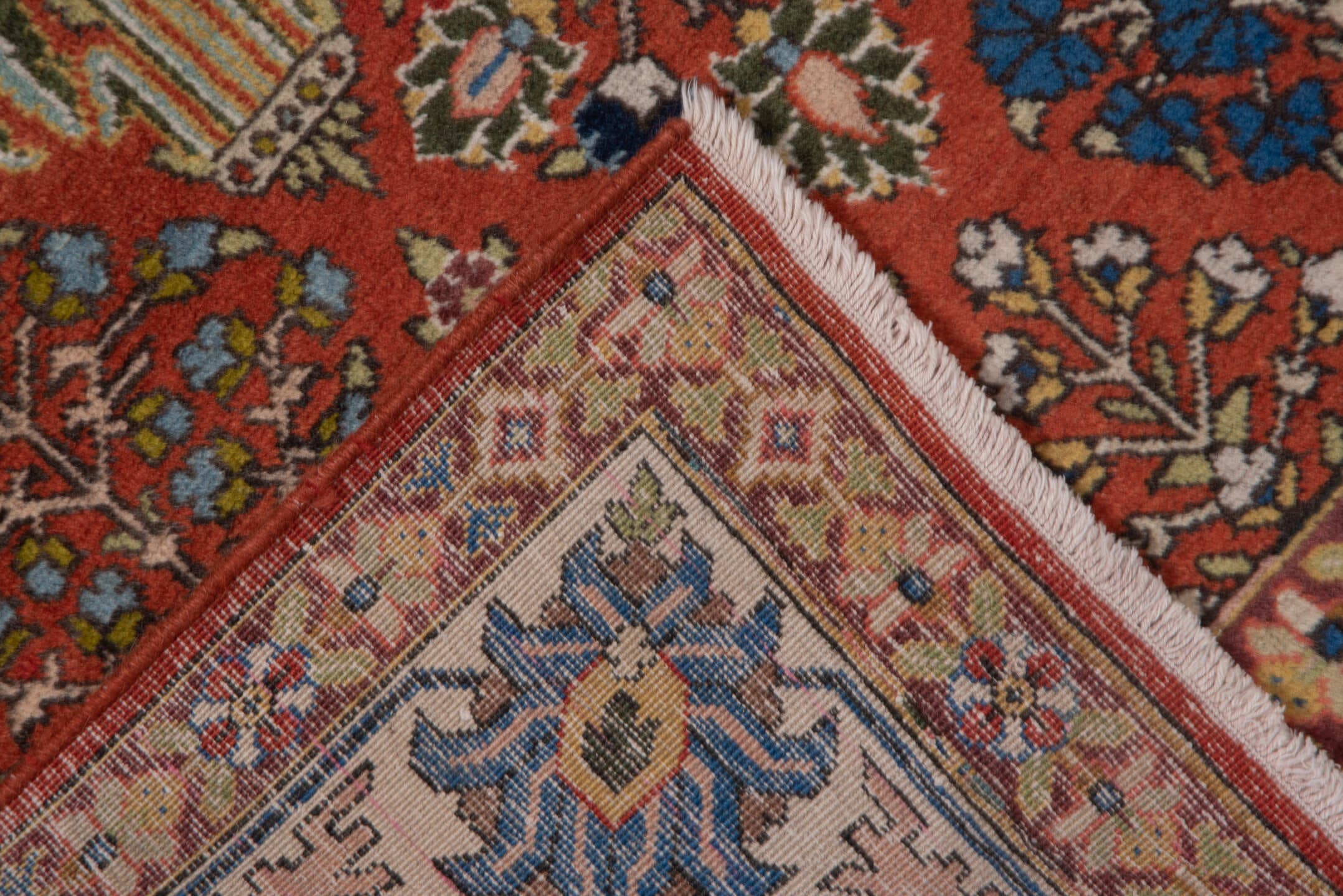 6' x 8' one-of-a-kind handmade antique Tabriz medium size rug. Color palette: rust, ivory, navy, blue, camel, rose, gold