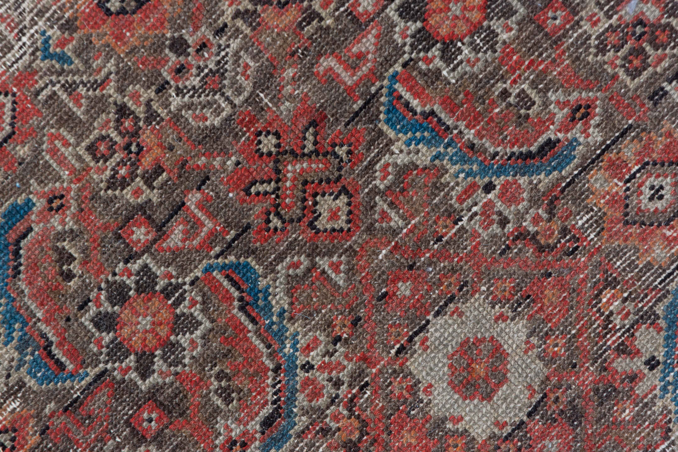 7' x 13' one-of-a-kind handmade vintage Malayer large size rug. Color palette: rust, ivory, charcoal, rose, taupe, burgundy