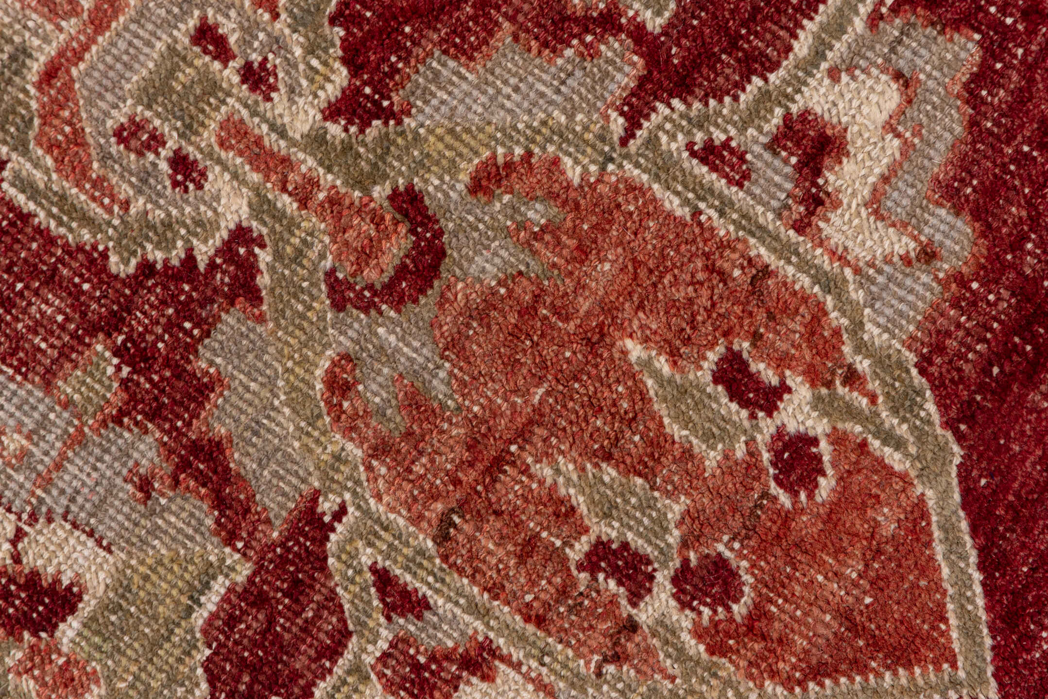 6' x 11' one-of-a-kind handmade vintage Oushak large size rug. Color palette: rust, sage, ivory, terra cotta, rose, beige