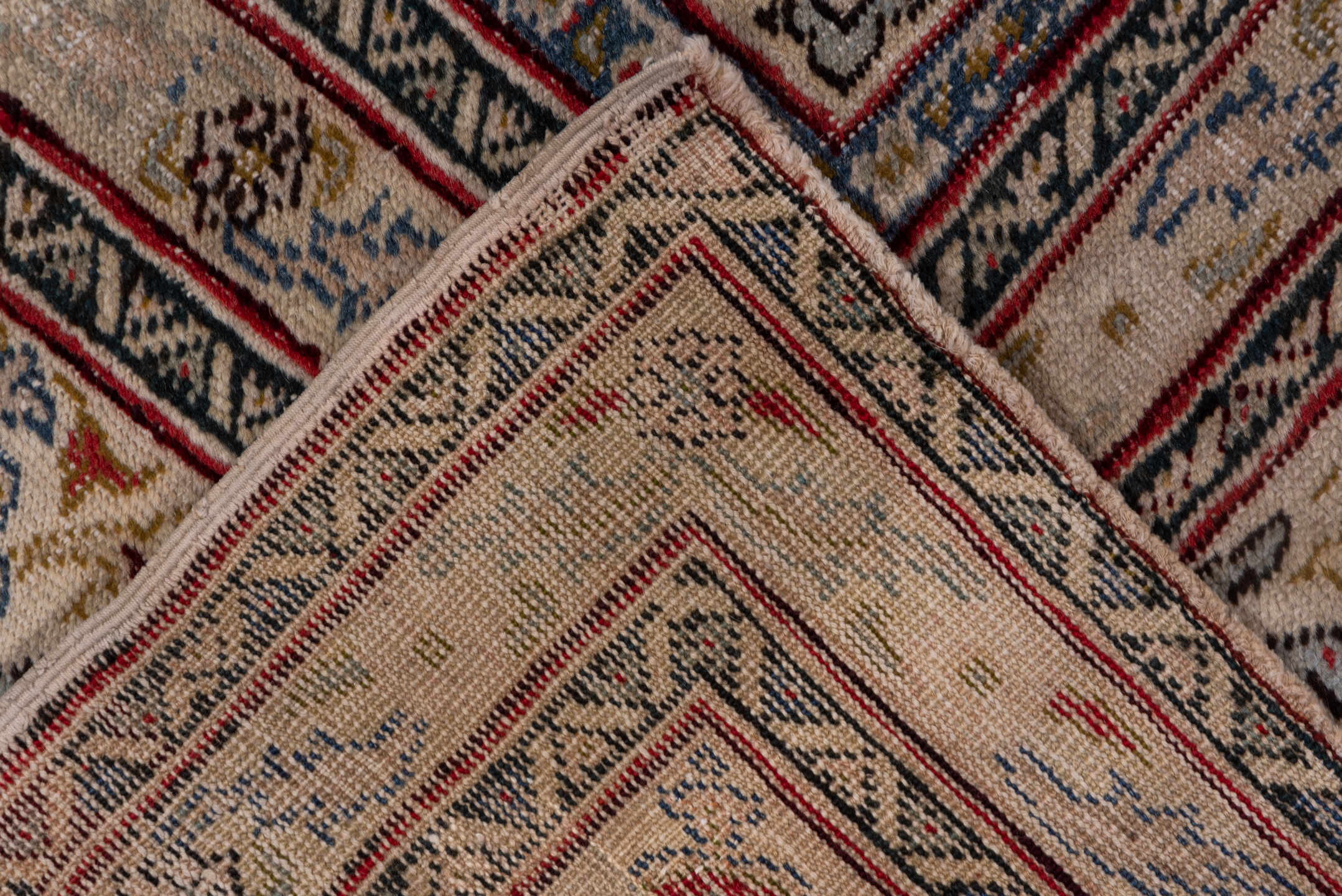 6' x 8' one-of-a-kind handmade vintage Oushak medium size rug. Color palette: red, ivory, beige, blue, taupe, burgundy, gray