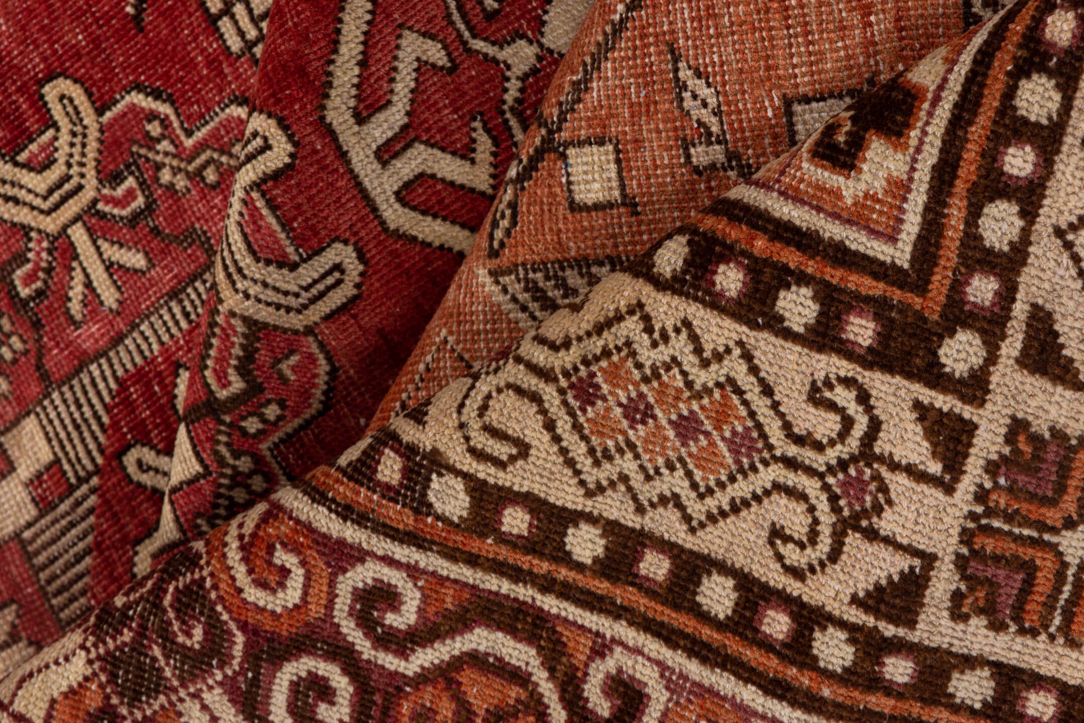 6' x 13' one-of-a-kind handmade vintage Khotan large size rug. Color palette: terra cotta, ivory, rust, camel, sienna, brown