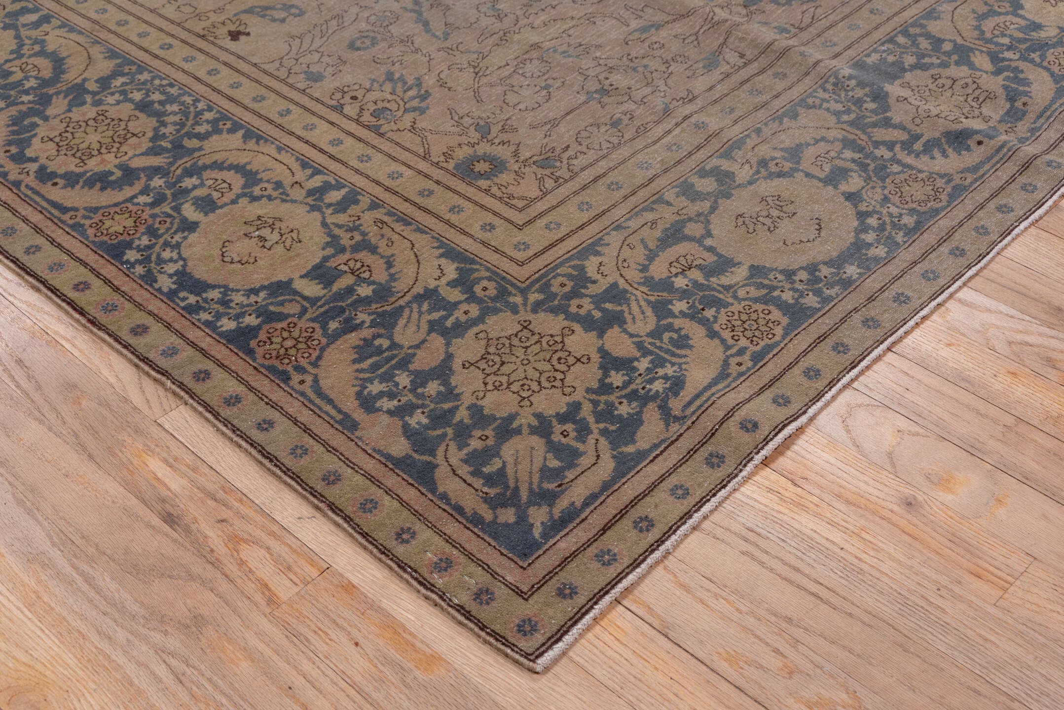 8' x 11' one-of-a-kind handmade vintage Sivas large size rug. Color palette: taupe, slate, dusty blue, beige, ivory, rose