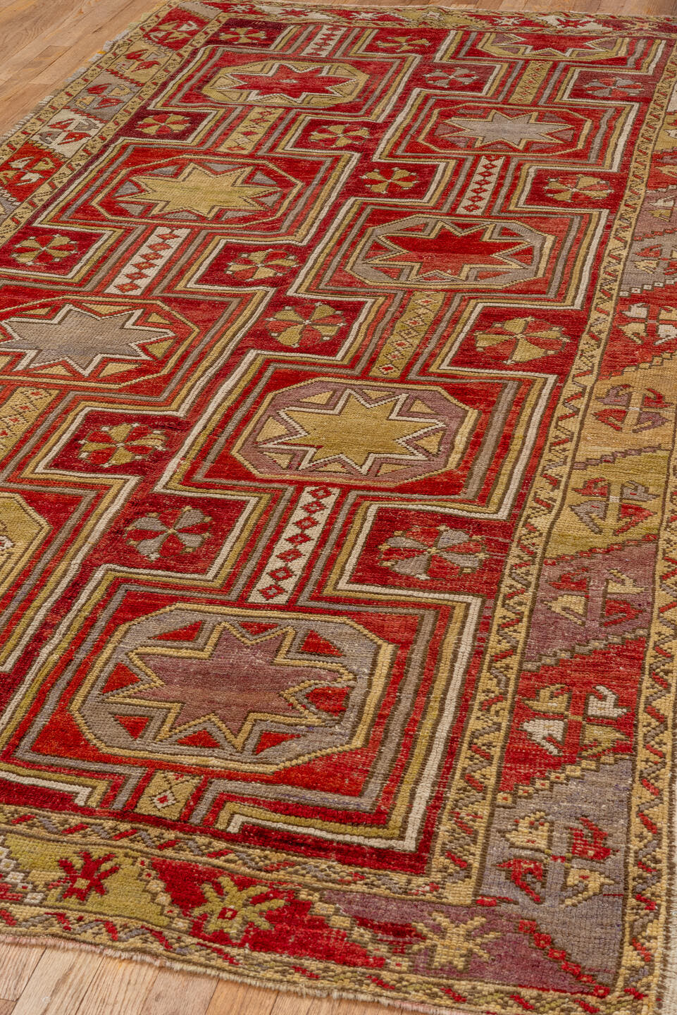 4' x 9' one-of-a-kind handmade vintage Oushak rug. Color palette: red, ivory, taupe, lavender, rust, gold, brown, beige
