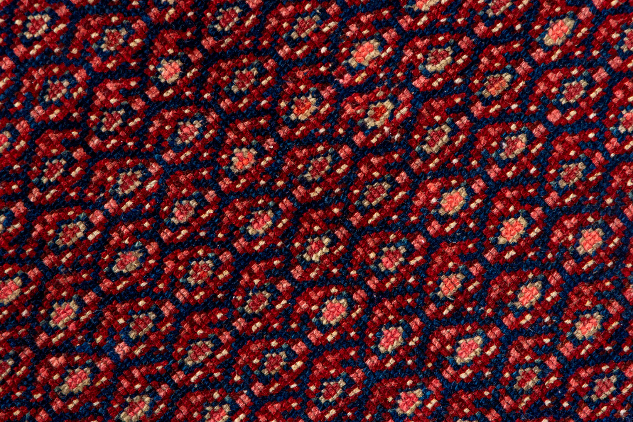 4' x 8' one-of-a-kind handmade vintage Malayer rug. Color palette: burgundy, ivory, navy, rust, rose, camel, slate, blue