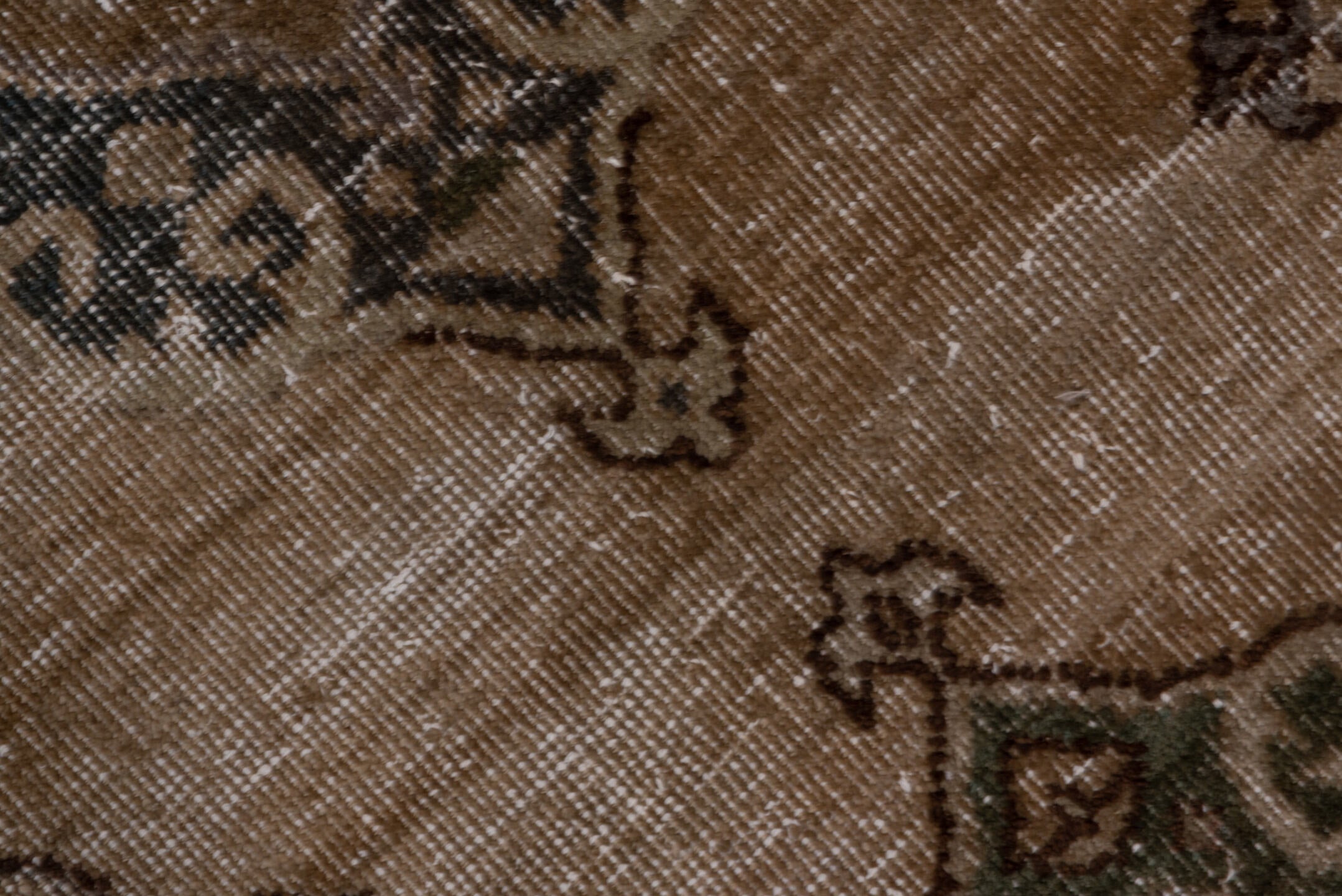 5' x 13' one-of-a-kind handmade vintage Oushak runner rug. Color palette: brown, gray, light gray, off-white, pink