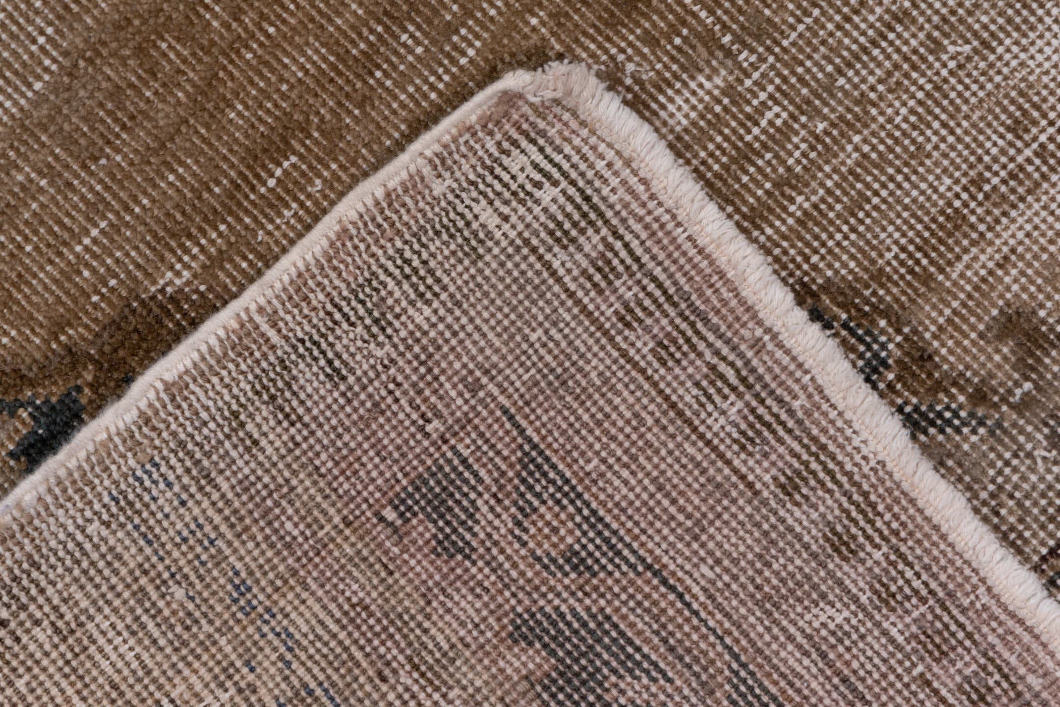 5' x 13' one-of-a-kind handmade vintage Oushak runner rug. Color palette: taupe, beige, brown, slate, ivory, sage, charcoal