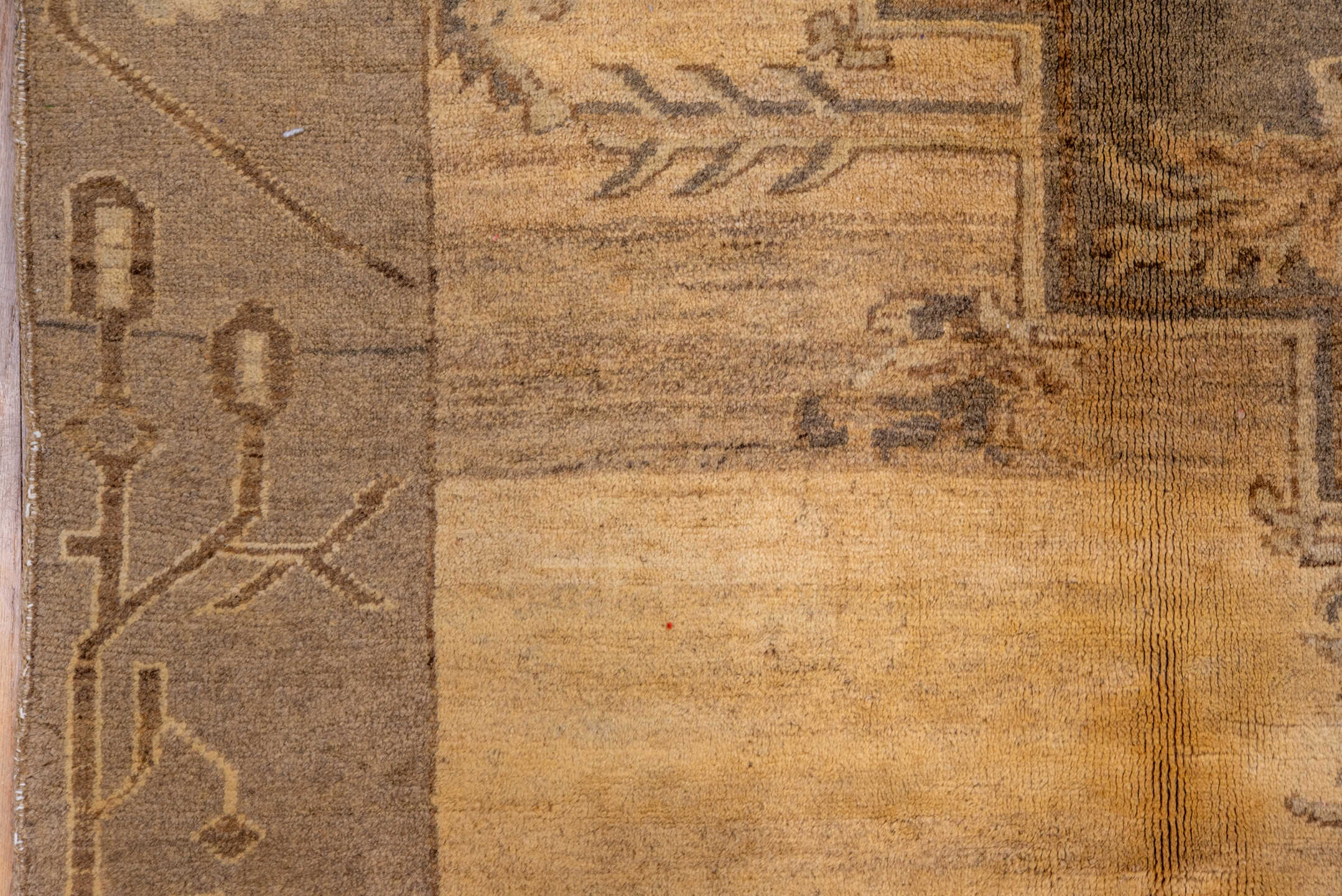 7' x 10' one-of-a-kind handmade vintage Oushak large size rug. Color palette: camel, taupe, brown, ivory, beige, gray