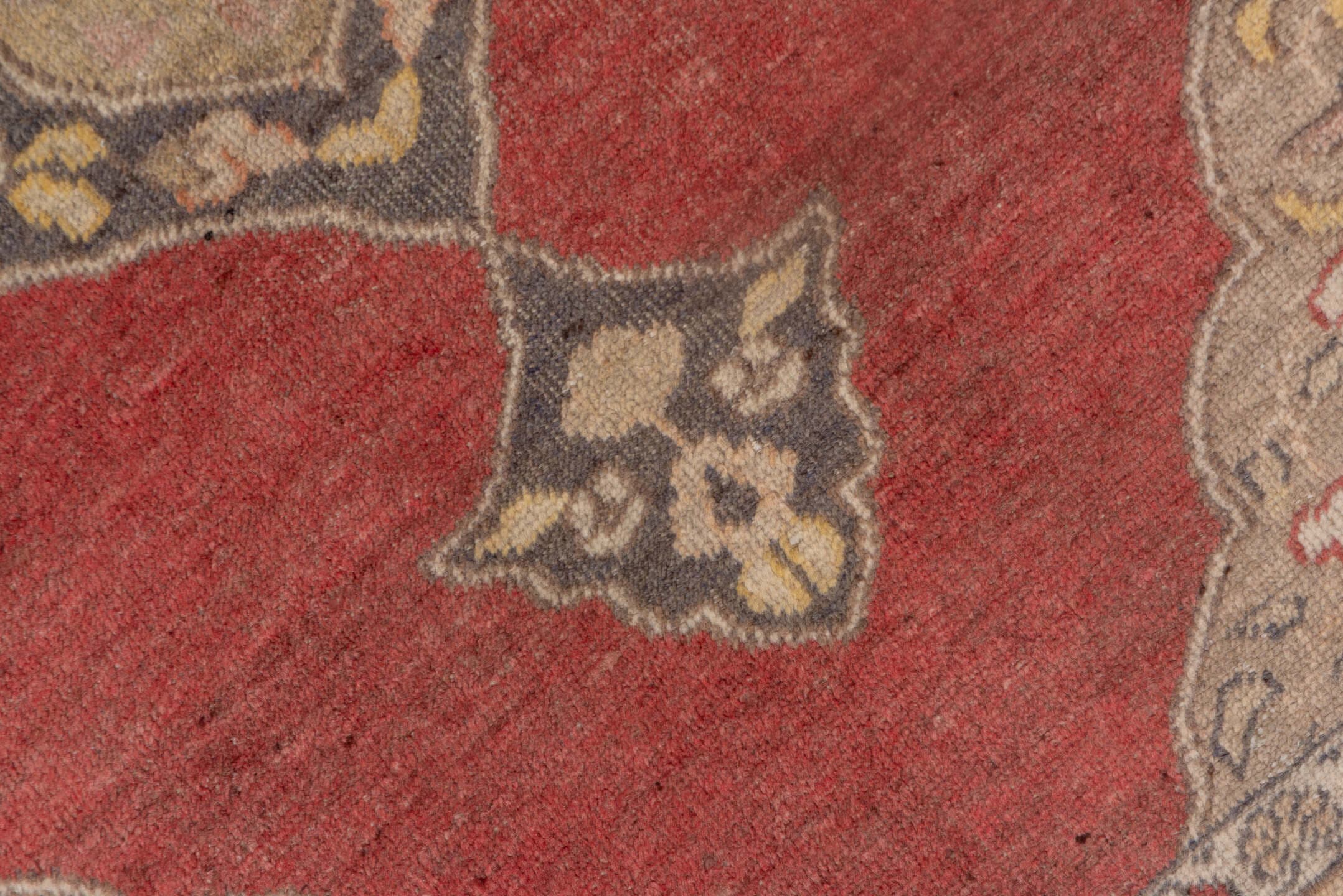4' x 6' one-of-a-kind handmade vintage Oushak small size rug. Color palette: coral, taupe, ivory, gold, charcoal, camel