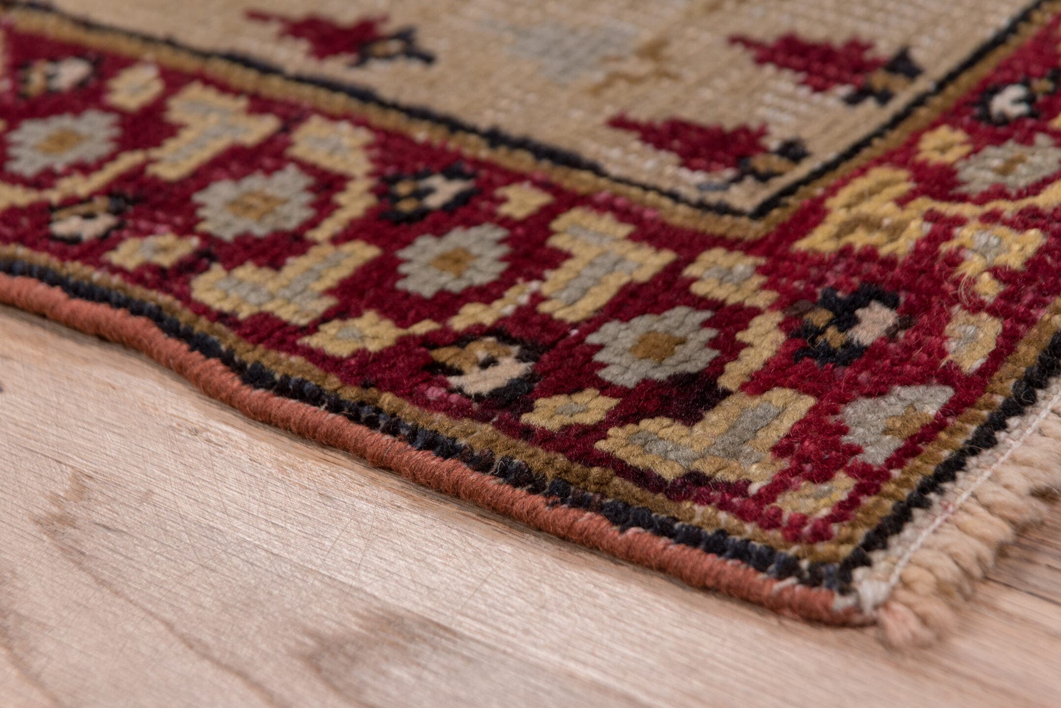 1' x 18' one-of-a-kind handmade vintage Oushak rug. Color palette: ivory, crimson, burgundy, taupe, brown, gold, red, beige