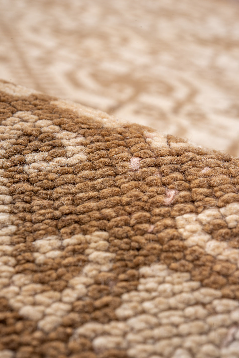 3' x 9' one-of-a-kind handmade vintage Oushak runner rug. Color palette: brown, off-white, orange, snow, tan, white