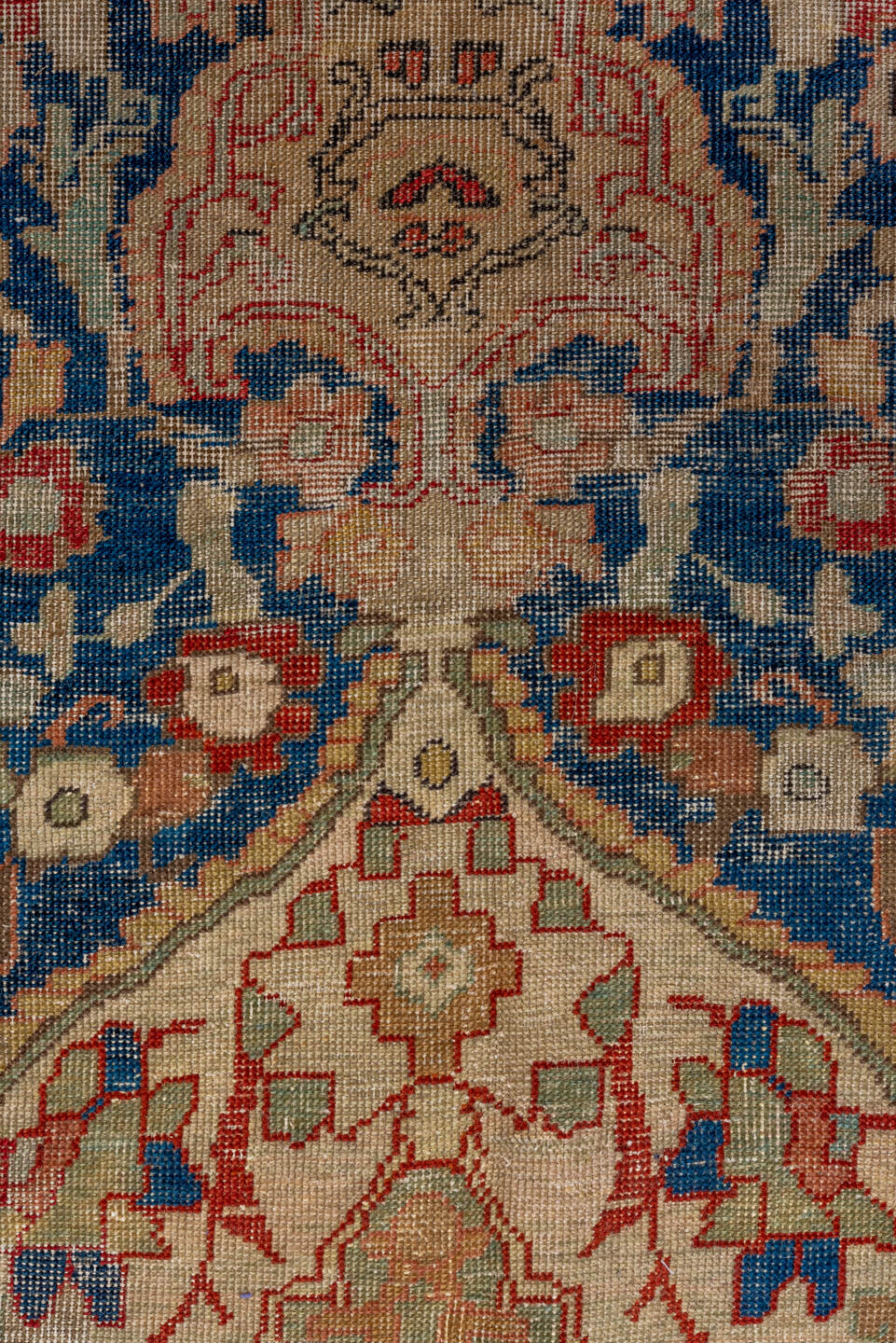 5' x 9' one-of-a-kind handmade vintage Oushak medium size rug. Color palette: ivory, navy, coral, beige, rose, gold, blue