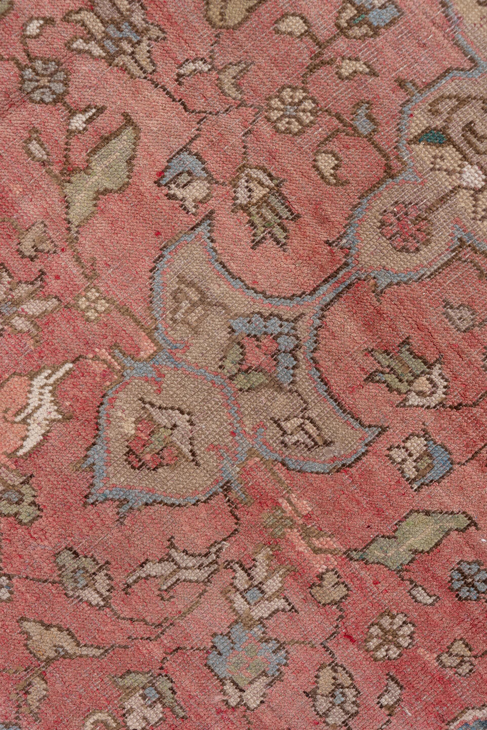 7' x 11' one-of-a-kind handmade vintage Oushak large size rug. Color palette: rose, powder_blue, taupe, ivory, dusty_blue