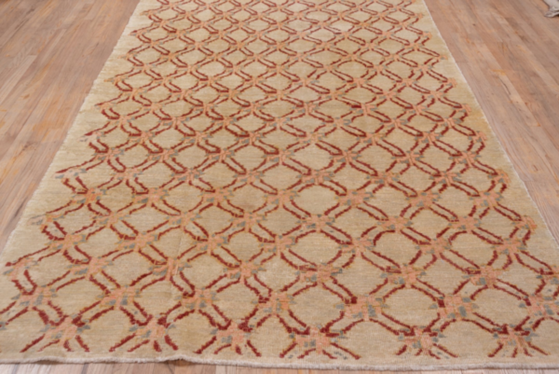 6' x 9' one-of-a-kind handmade vintage Konya medium size rug. Color palette: camel, rust, blush, pale_blue, beige