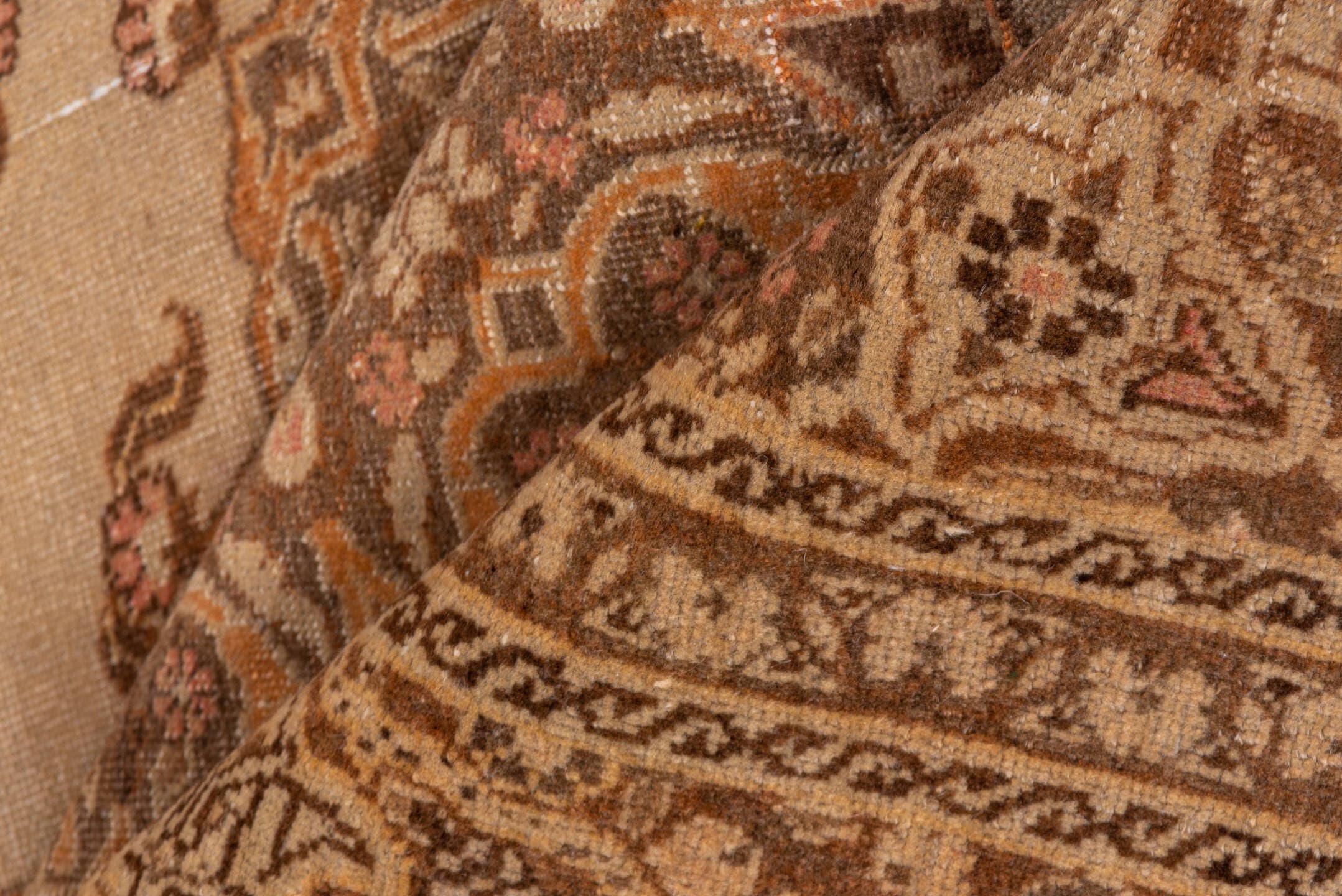 3' x 5' one-of-a-kind handmade vintage Tabriz small size rug. Color palette: camel, taupe, brown, ivory, beige, rose, gray