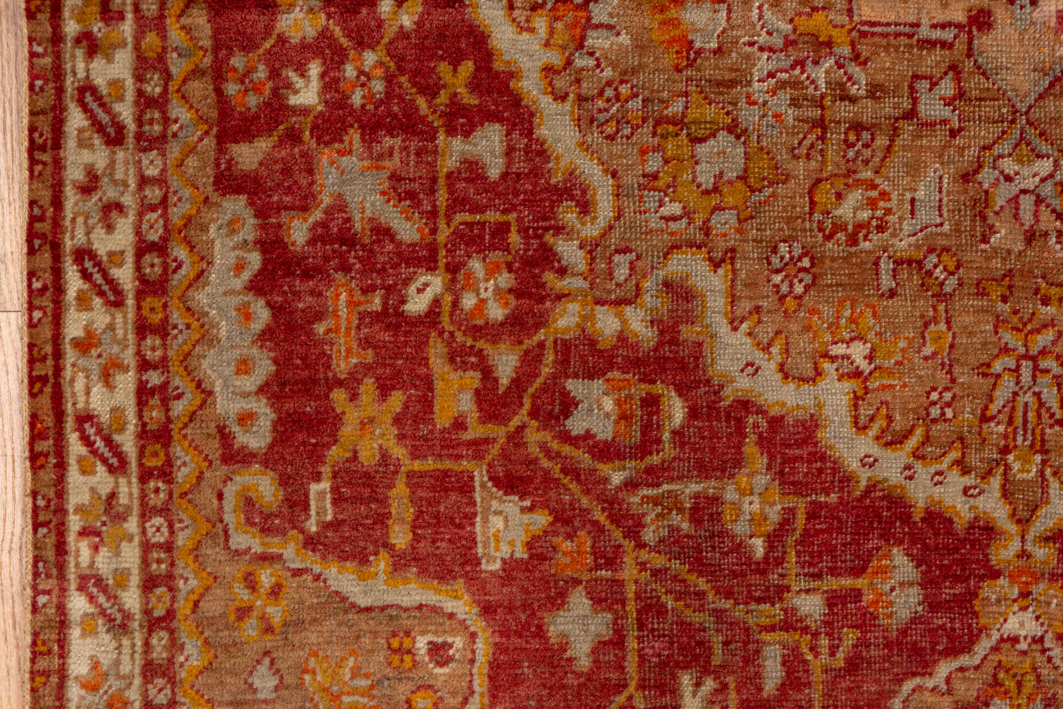 4' x 7' one-of-a-kind handmade vintage Sivas rug. Color palette: rust, terra cotta, rose, ivory, gold, camel, sienna