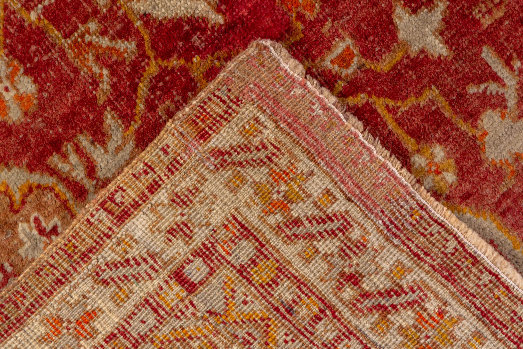 4' x 7' one-of-a-kind handmade vintage Sivas rug. Color palette: rust, terra cotta, rose, ivory, gold, camel, sienna